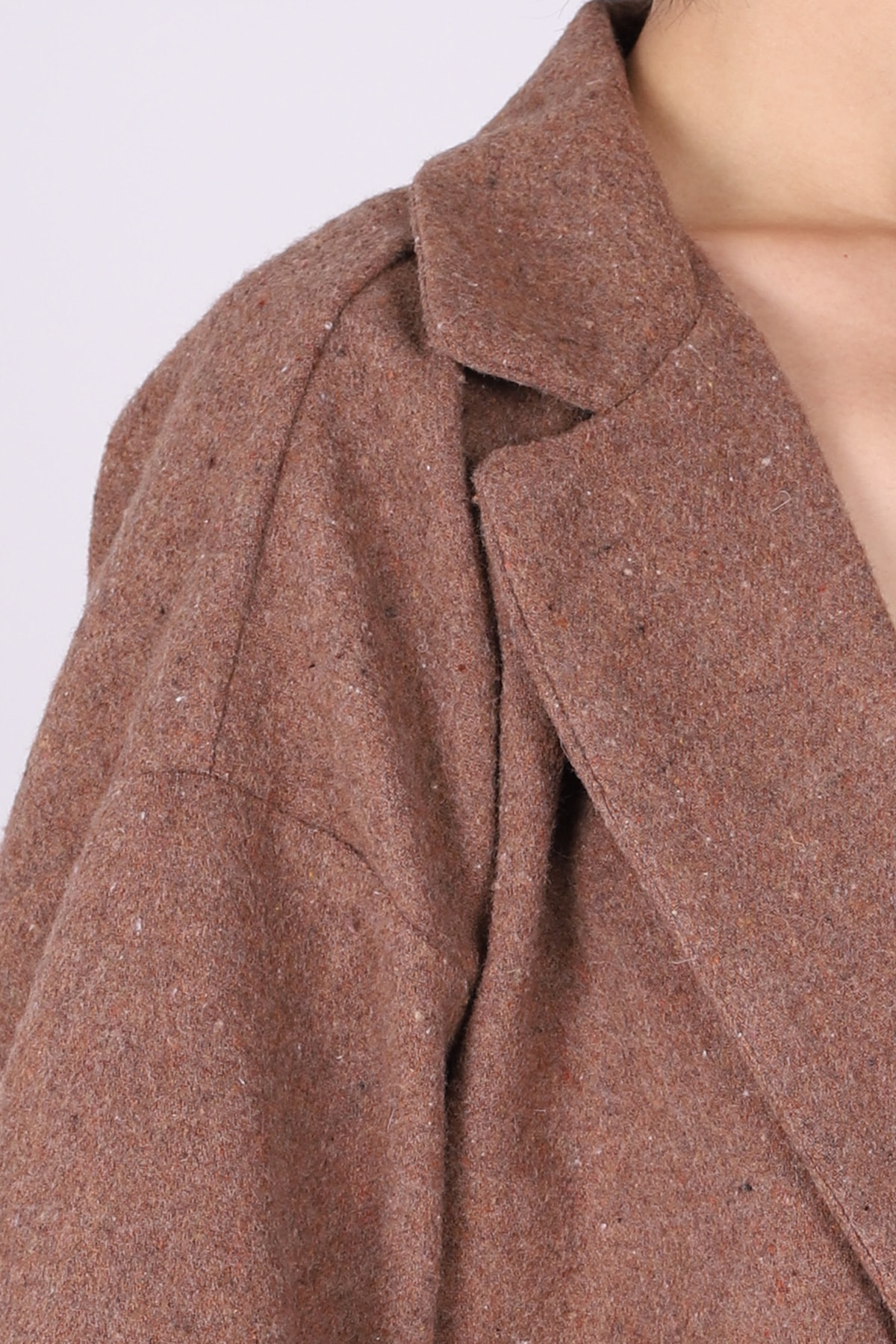 Kadın Kahverengi Erkek Yaka Yanları Yırtmaçlı Oversize Ceket ARM-26K001009