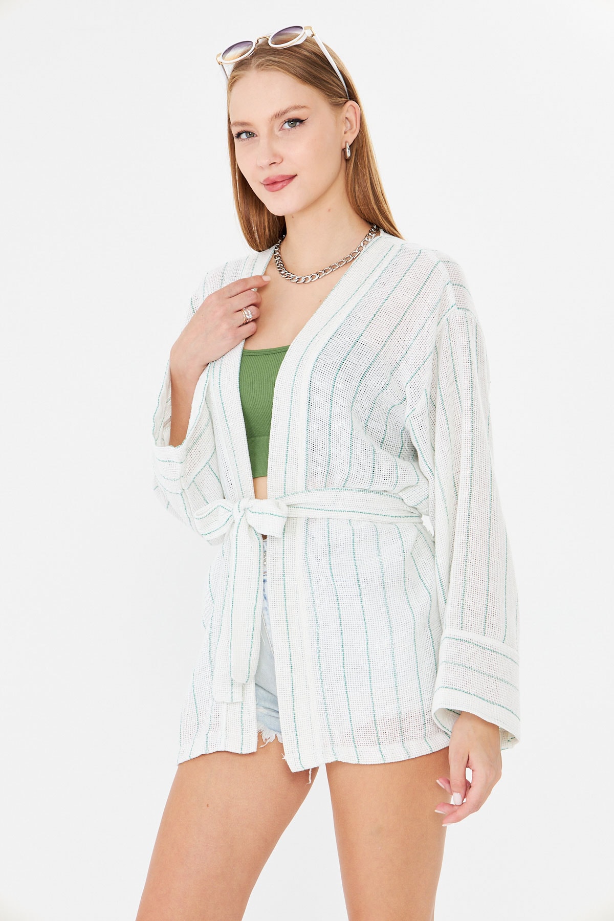 Kadın Açık Yeşil Kemerli Kimono ARM-25Y001073