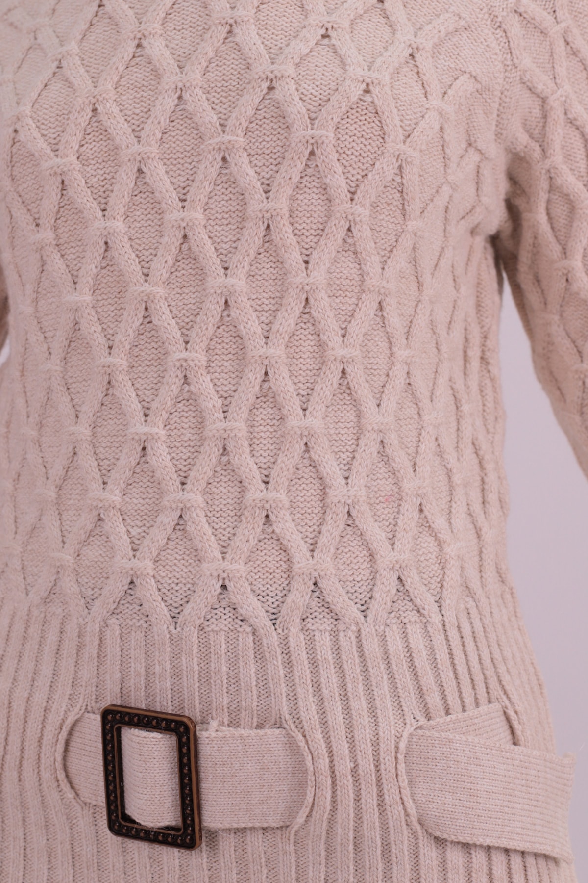 Kadın Taş Baklava Desen Kemer Detaylı Triko Kazak ARM-26K136050