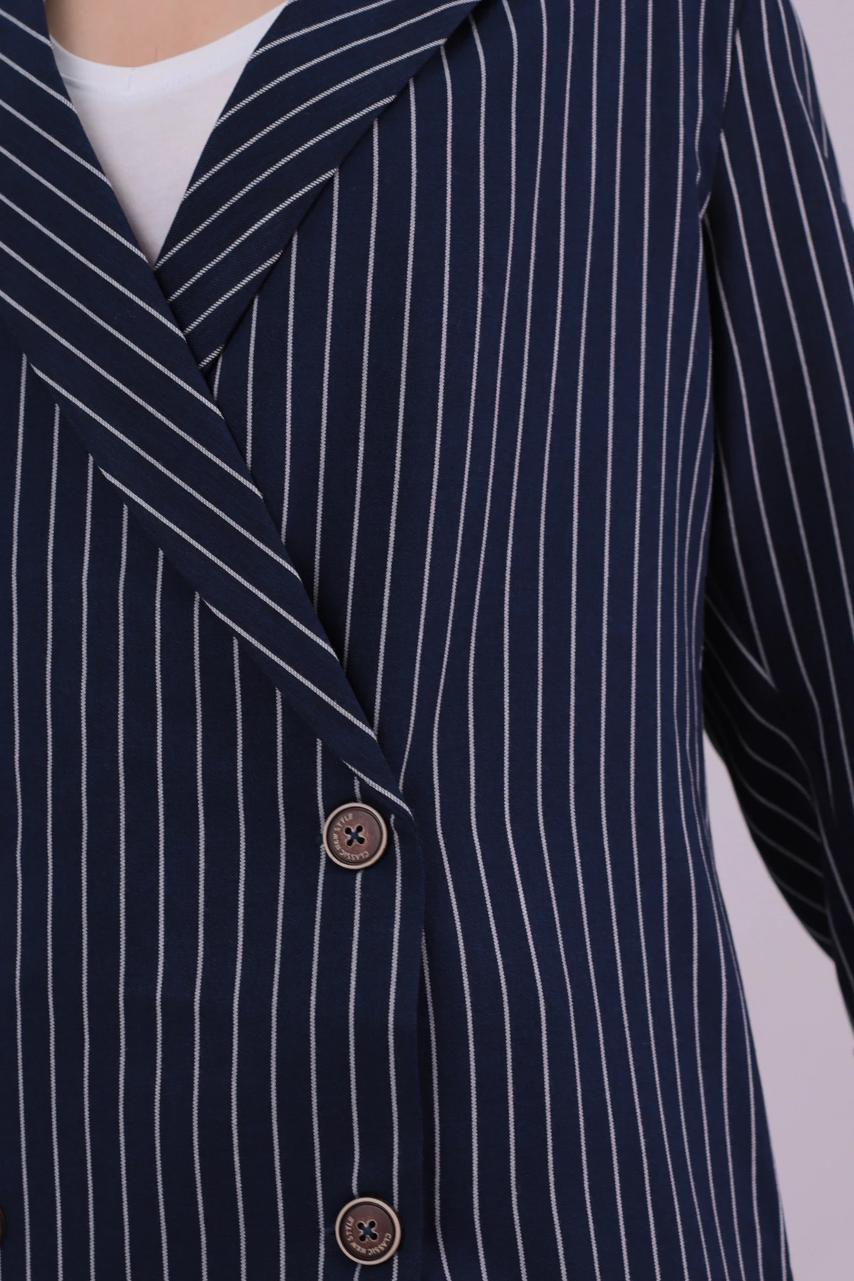 Kadın Lacivert Oversize Duble Kol Kruvaze Yaka Astarlı Blazer Ceket ARM-26K001052