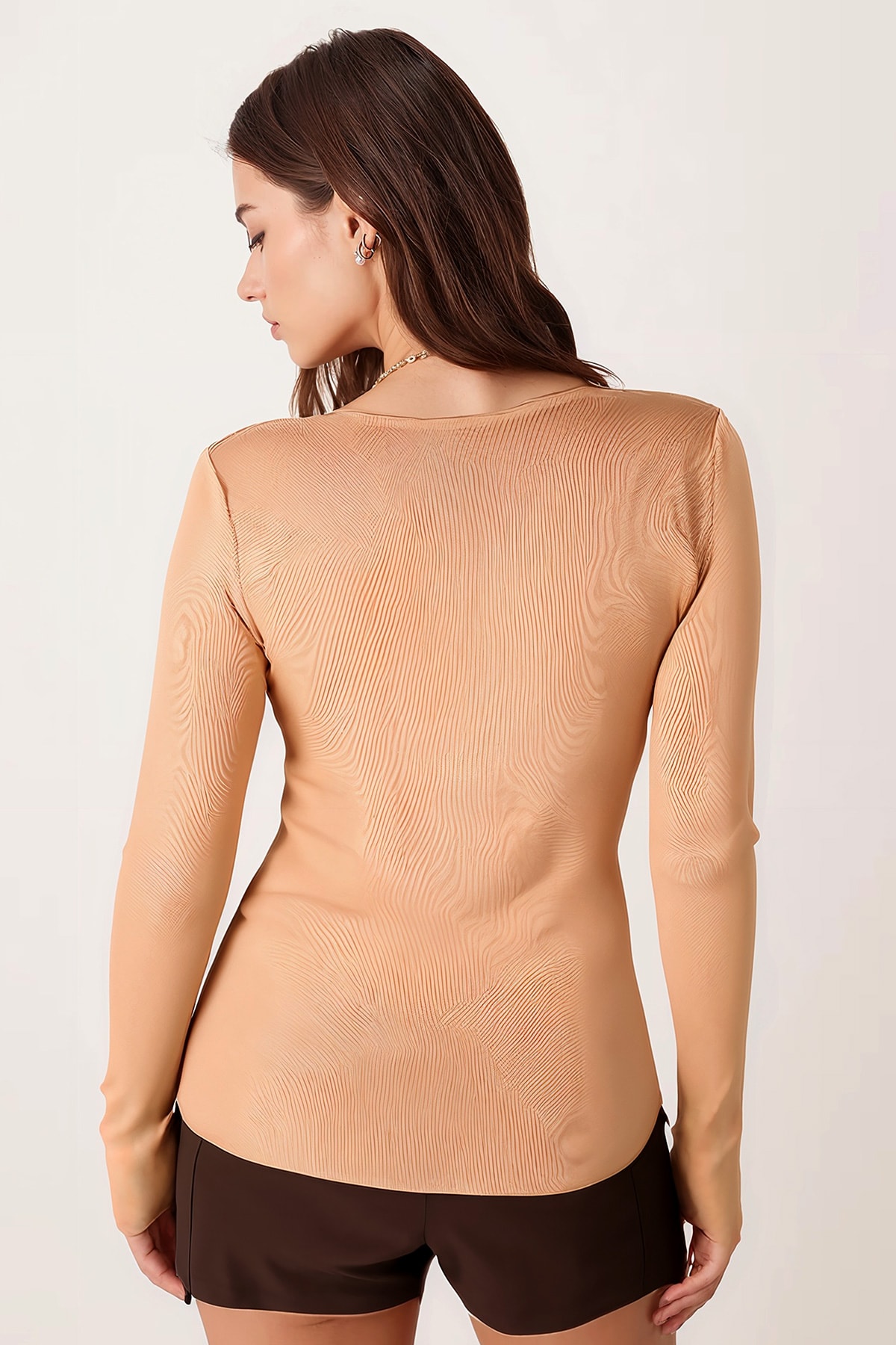 Kadın Vizon Kare Yaka Likralı Triko Bluz ARM-26K069002