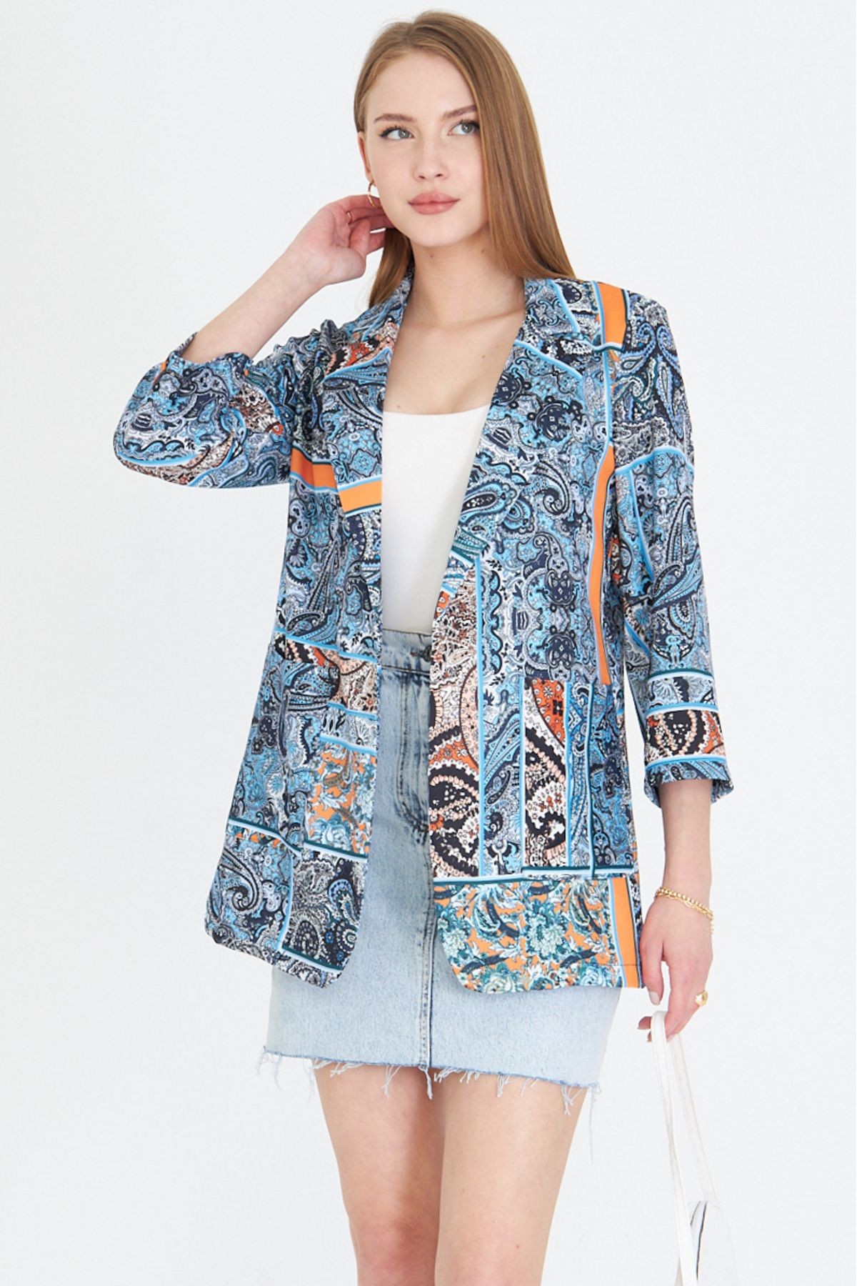 Kadın Açık Mavi Cepli Oversize Ceket ARM-25Y001057