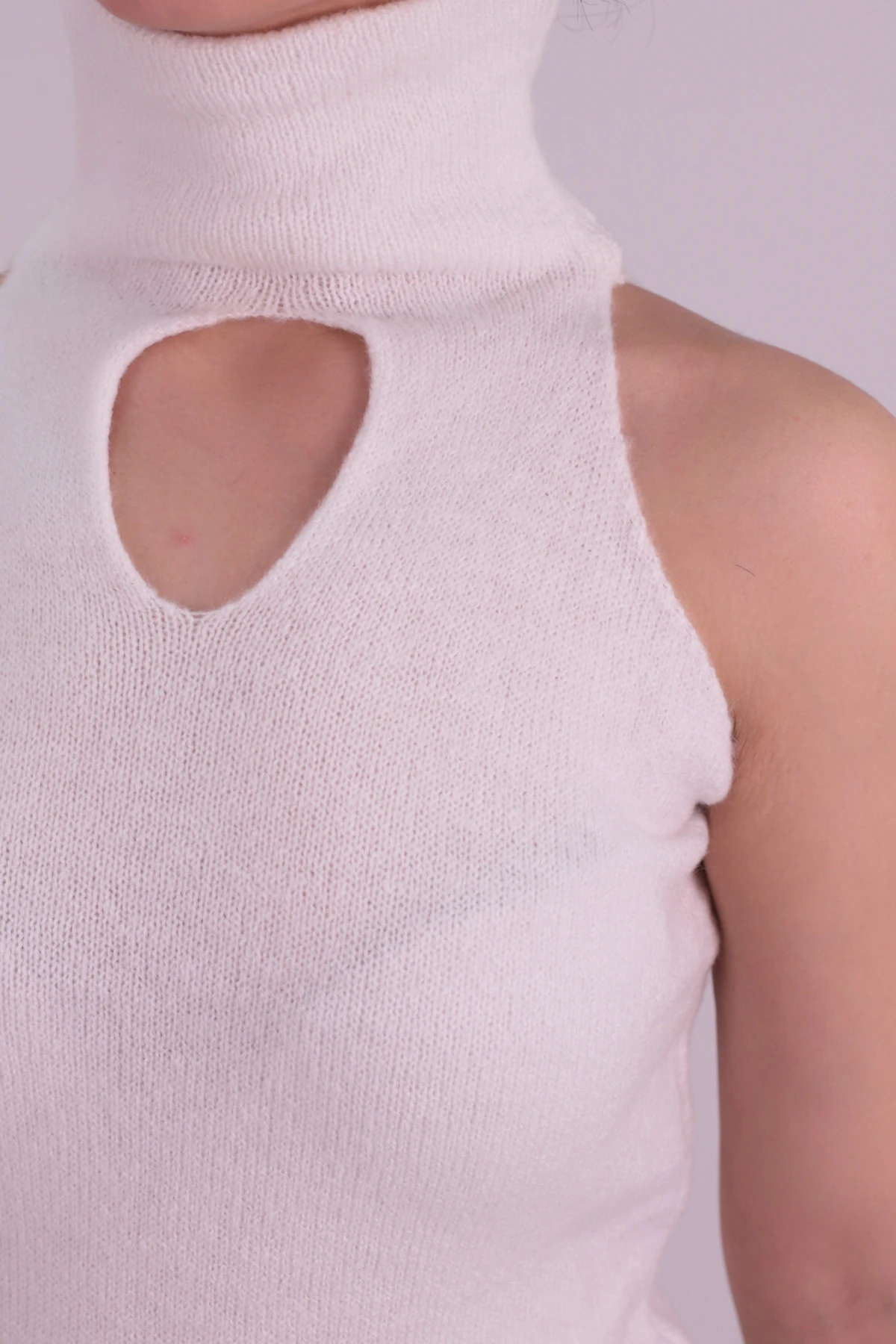 Kadın Ekru Önü Pencereli Kolsuz Triko Elbise ARM-26K136063