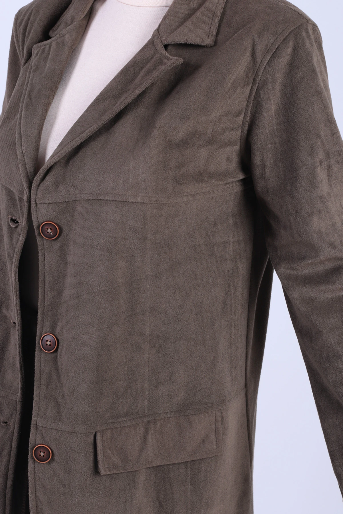 Kadın Haki Yakalı Cep Kapaklı Düğmeli Vatkalı Premium Süet Oversize Ceket ARM-25K001057