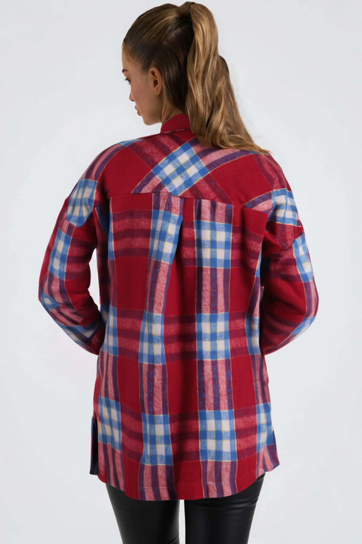 Kadın Kırmızı Erkek Yaka Yanları Yırtmaçlı Oversize Ceket ARM-26K001009