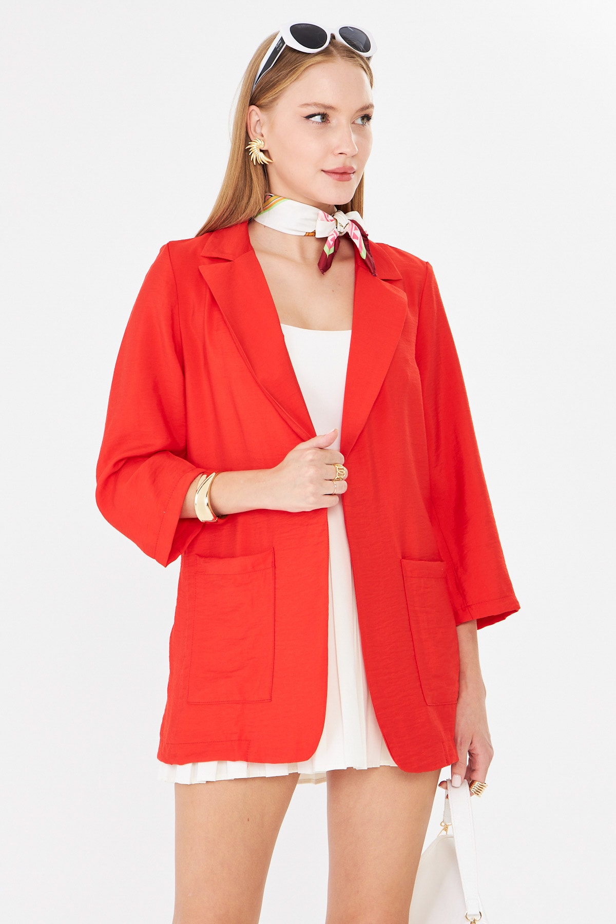 Kadın Kırmızı Cepli Oversize Ceket ARM-26K001005