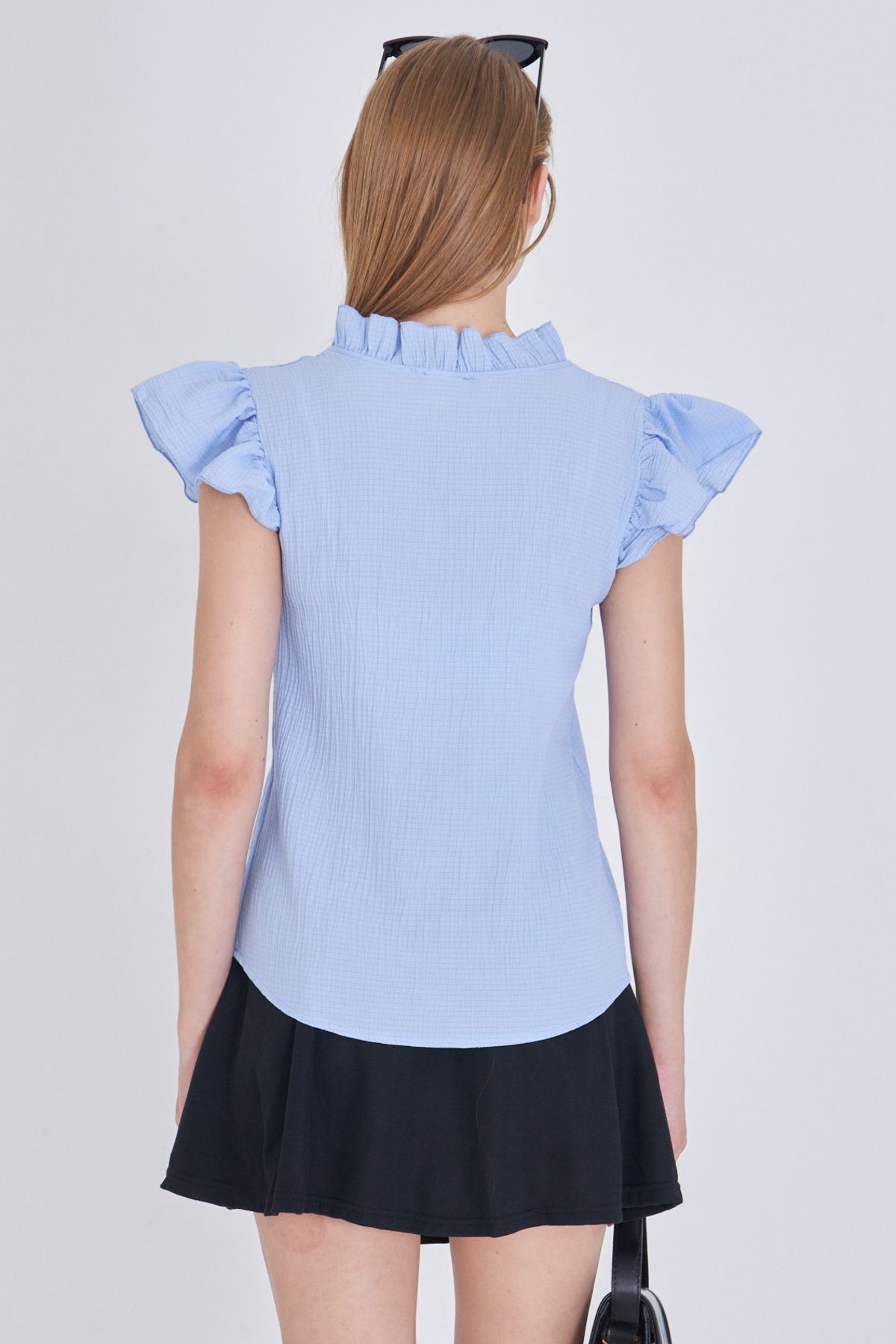 Kadın Bebe Mavi Yakası Ve Kolları Fırfırlı Bluz ARM-25Y001063