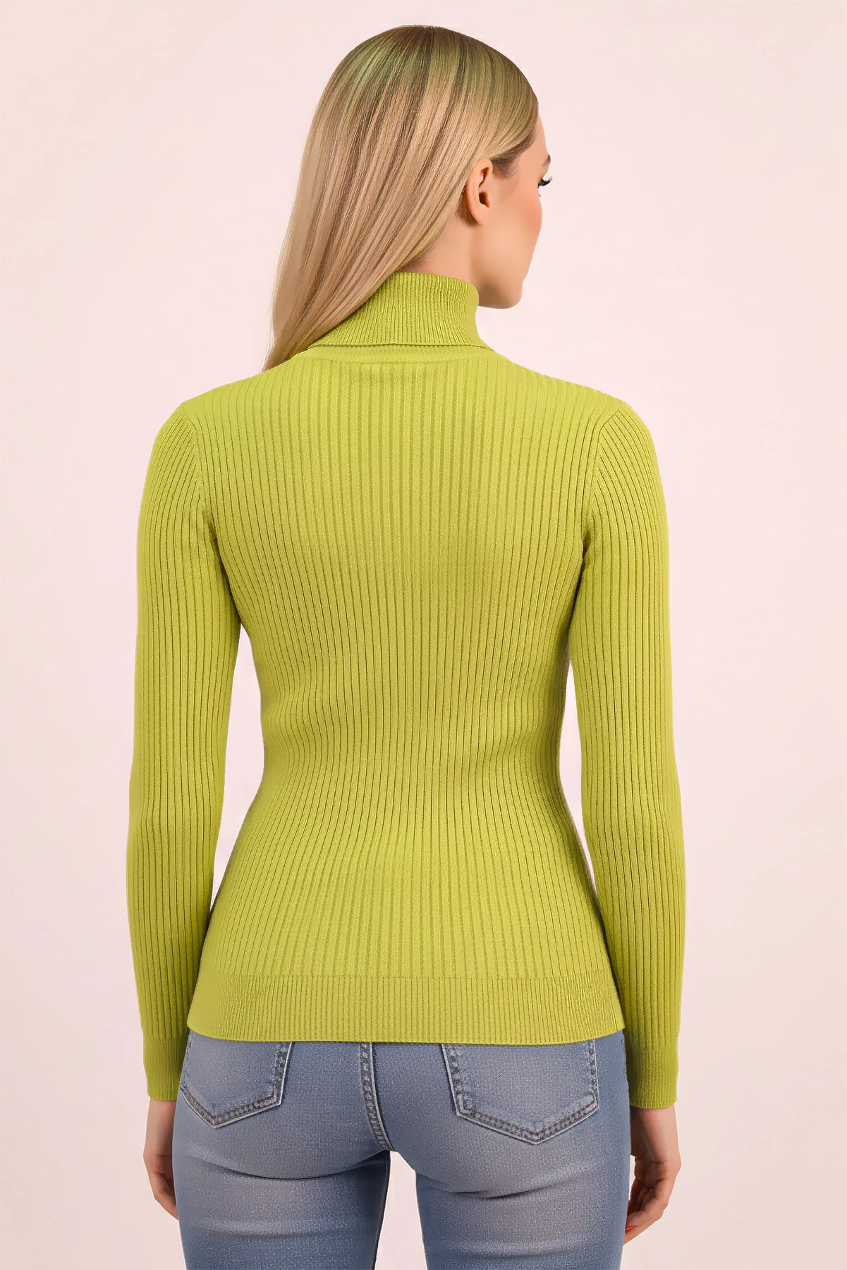 Kadın Yağ Yeşili Balıkçı Yaka Tek Omuz Dekolteli Triko Kazak ARM-26K136067