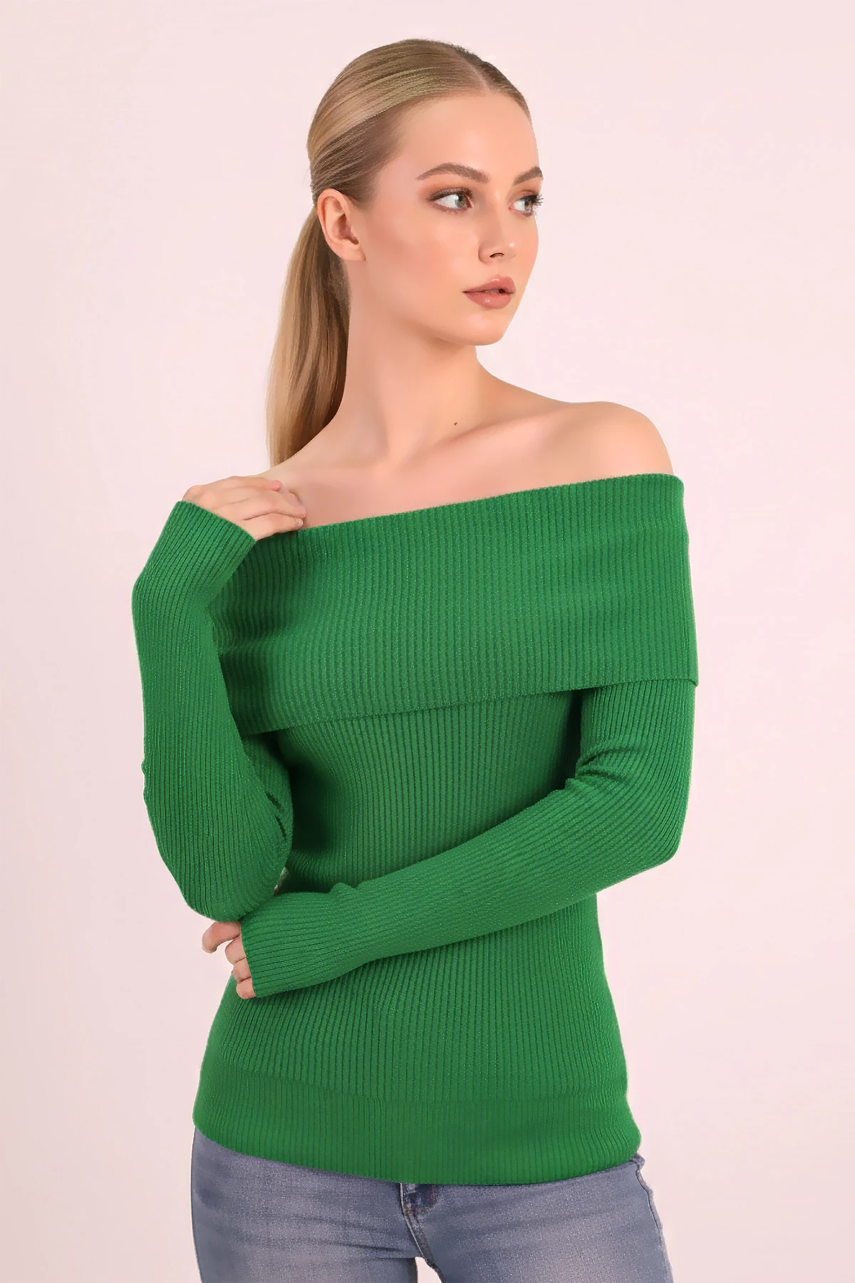 Kadın Yeşil Madonna Yaka Triko Kazak ARM-26K136062