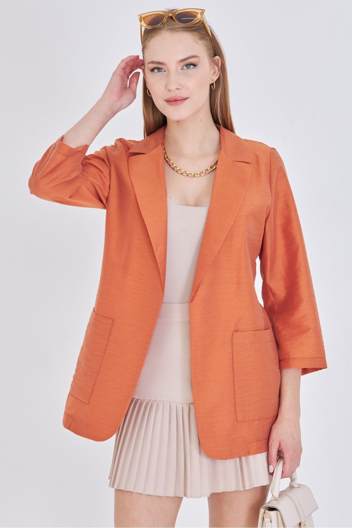 Kadın Turuncu Cepli Oversize Ceket ARM-25Y001064