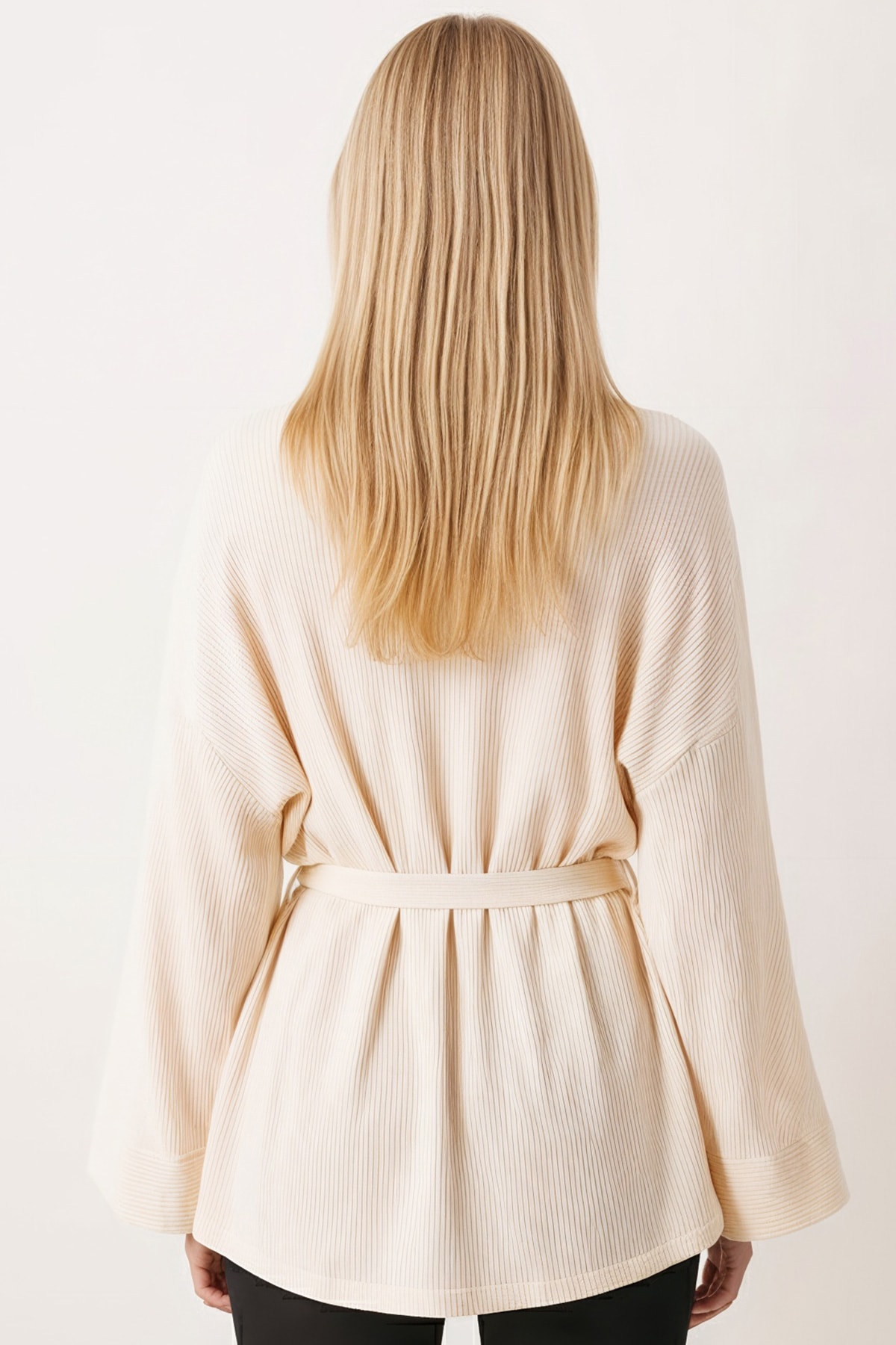 Kadın Ekru Kemerli Triko Kimono ARM-26K001011