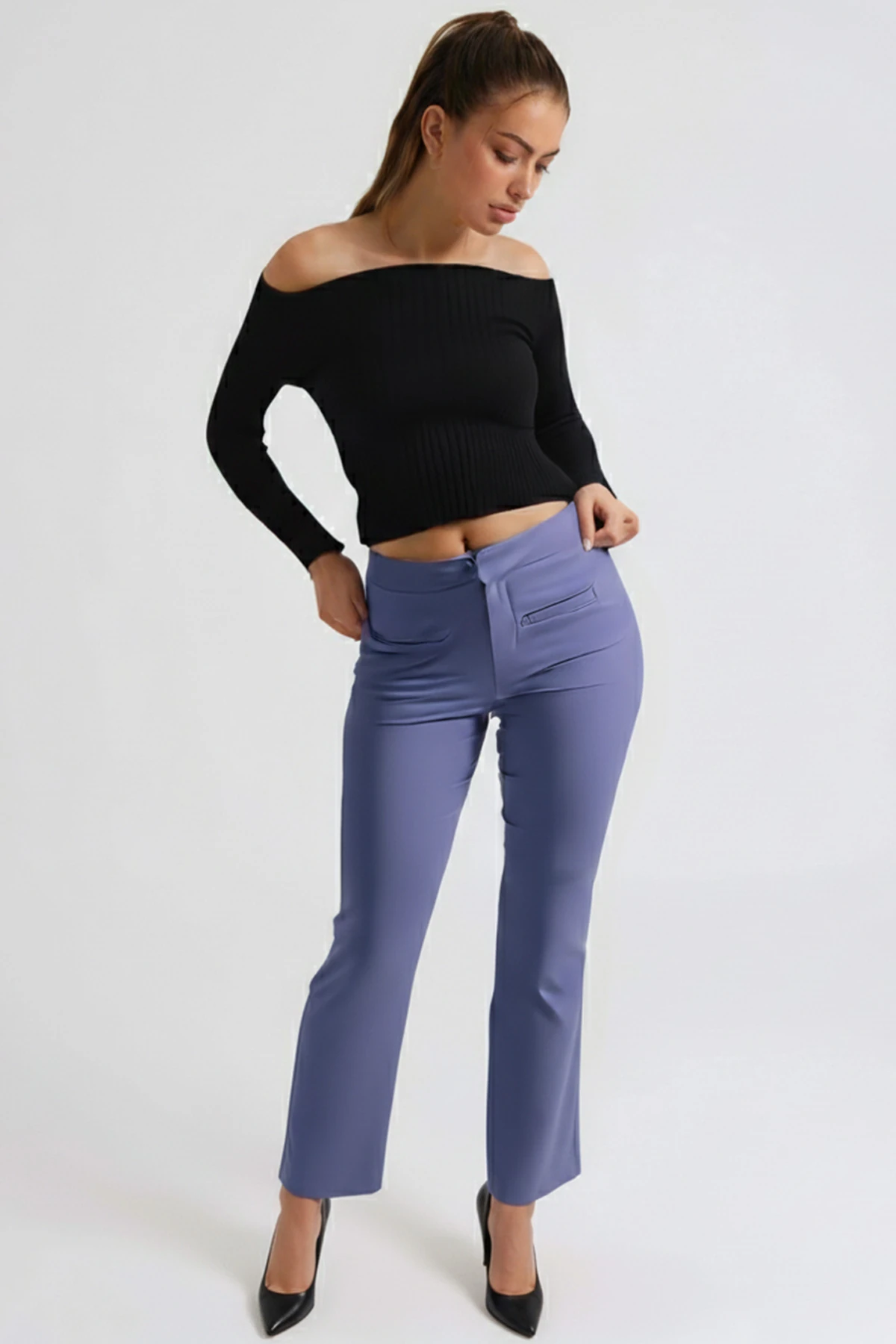 Kadın Mavi Önü Sahte Cepli Pantolon ARM-26K136053