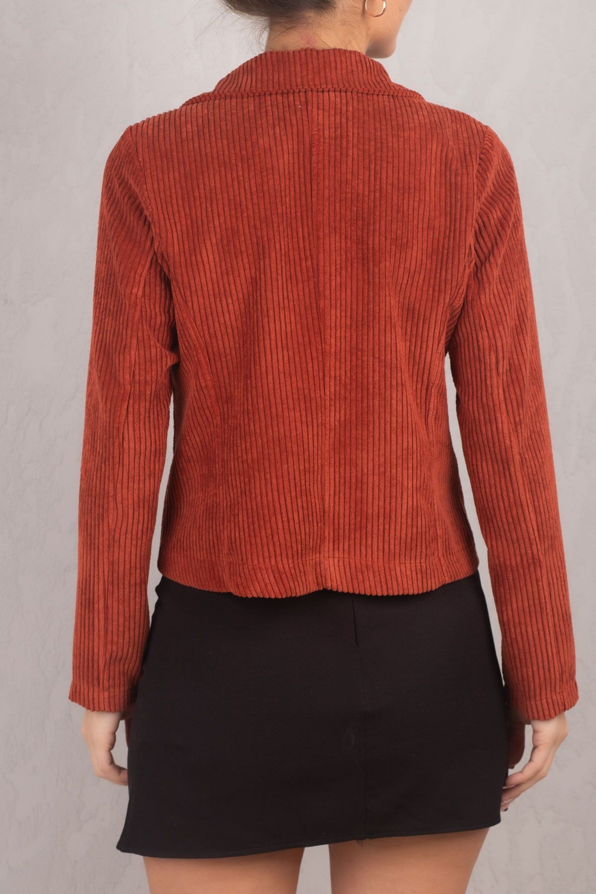 Kadın Kiremit Kruvaze Yaka Kadife Crop Ceket ARM-24K001059