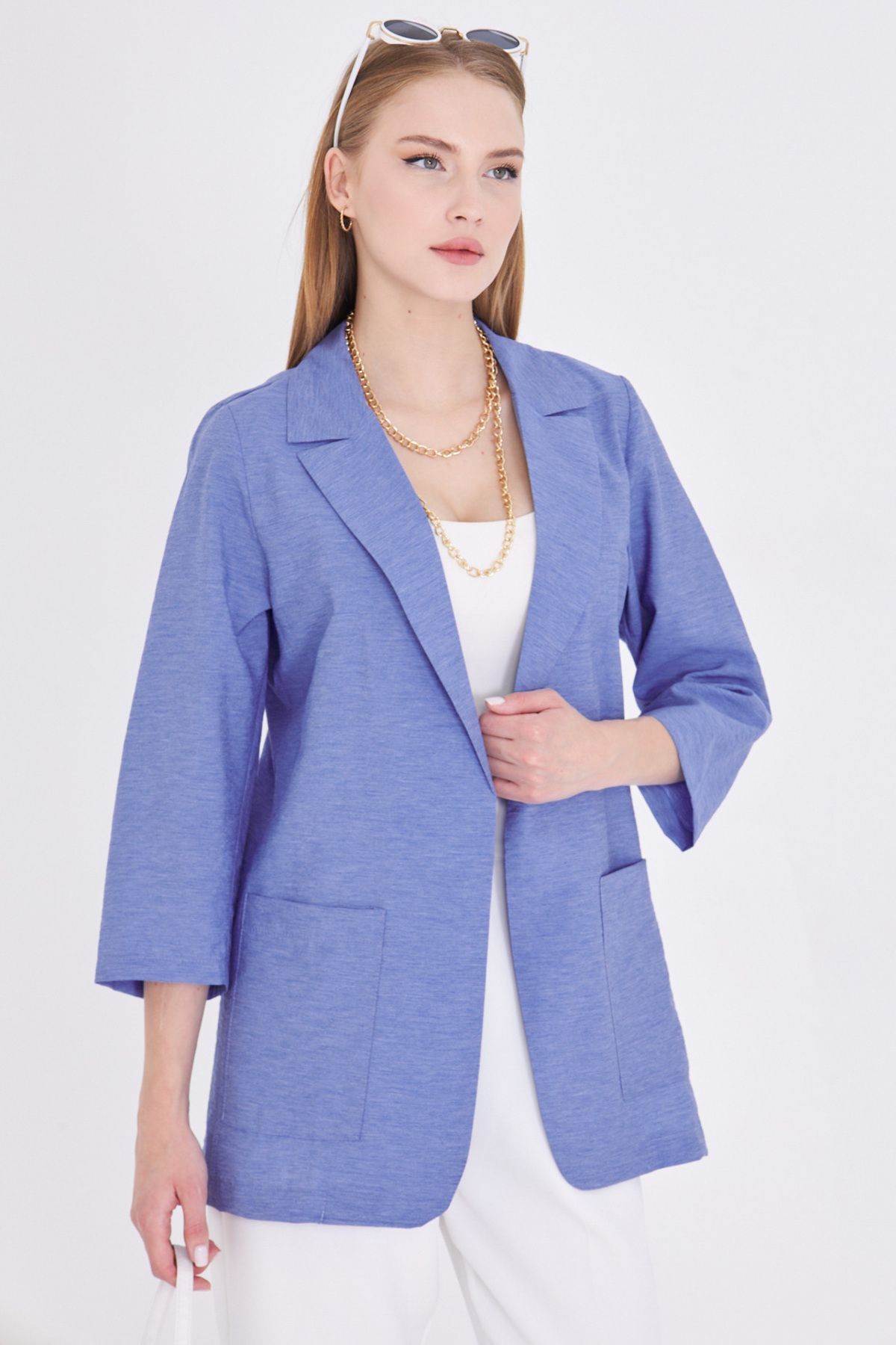 Kadın Mavi Cepli Oversize Ceket ARM-25Y001064