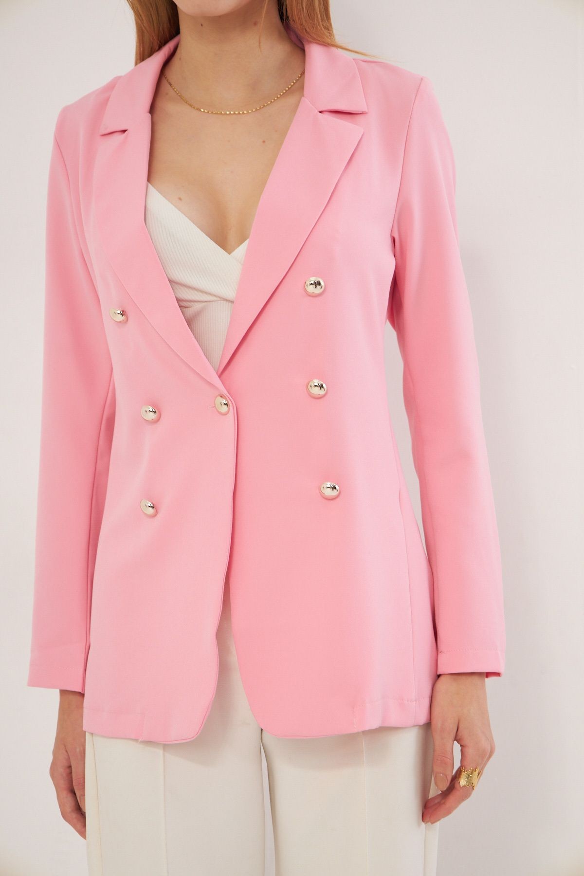 Kadın Toz Pembe Düğmeli Ceket ARM-20K001151