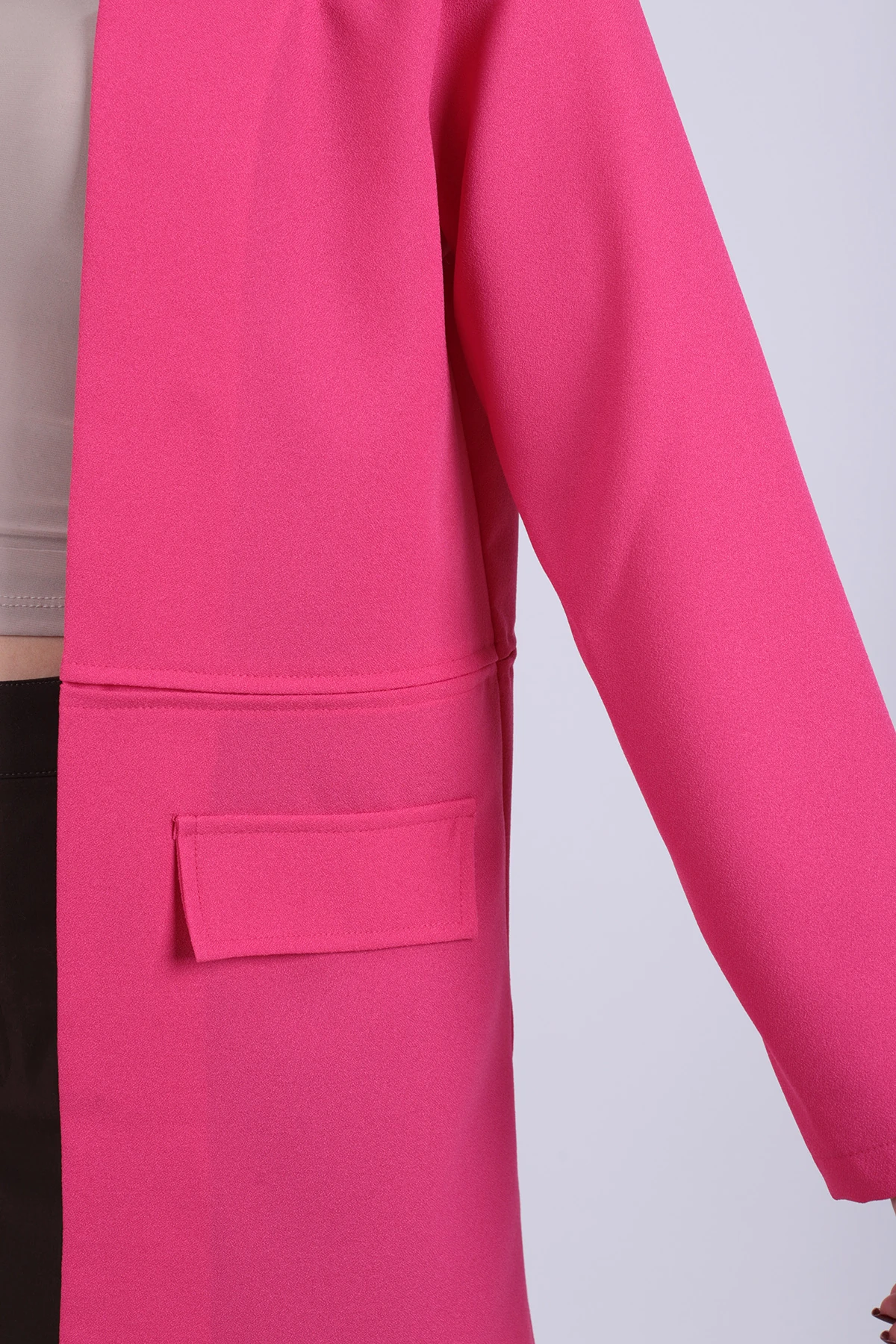 Kadın Fuşya Beli Dikişli Uzun Ceket ARM-26K001017