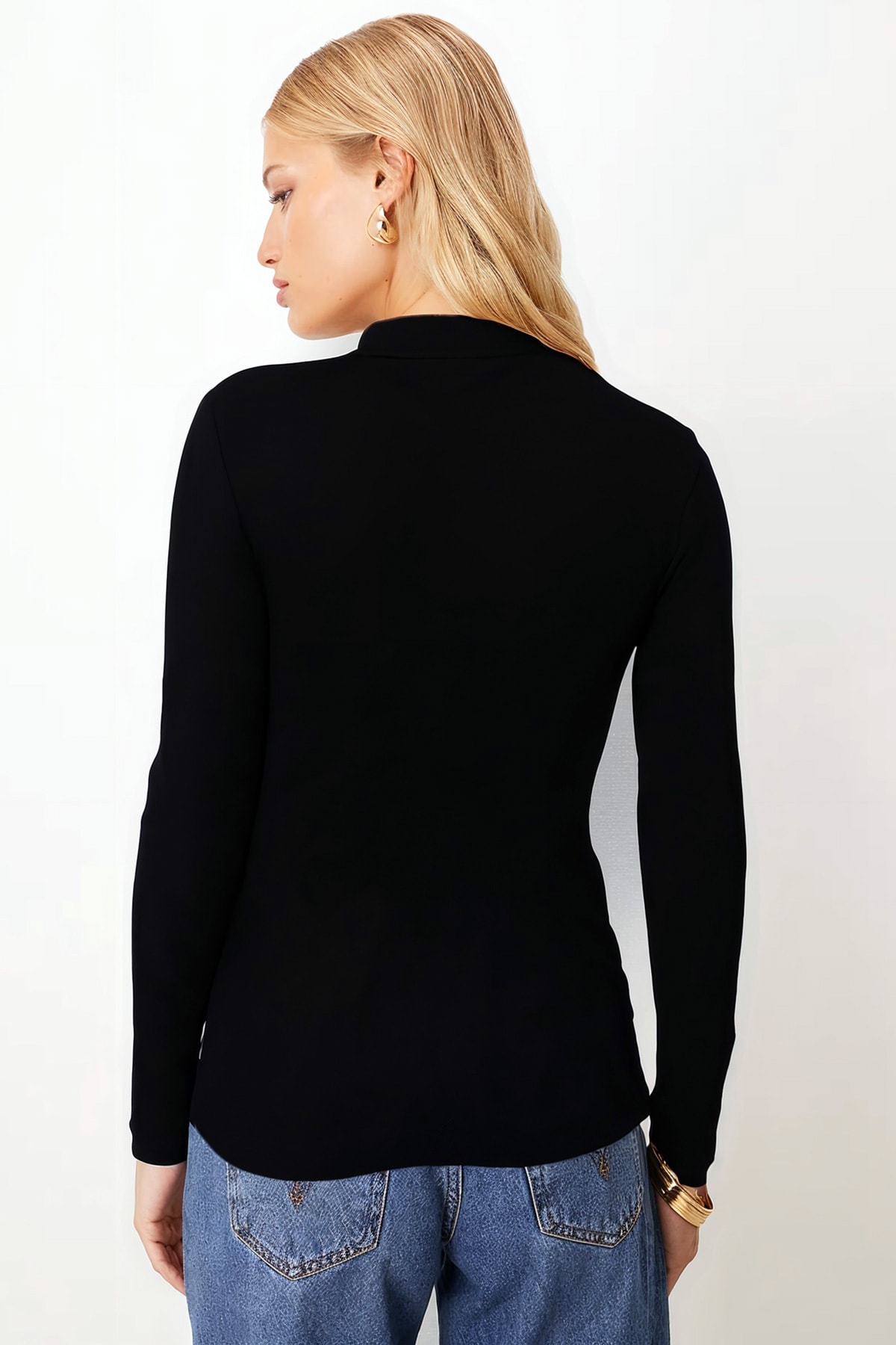 Kadın Siyah Yarım Balıkçı Uzun Kol Body ARM-26K135003