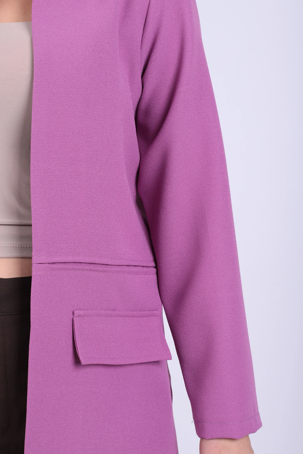 Kadın Mor Beli Dikişli Uzun Ceket ARM-26K001017