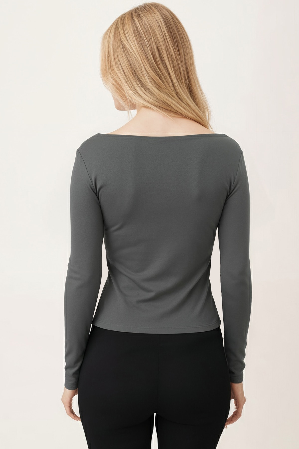 Kadın Haki Kayık Yaka Uzun Kol Body ARM-26K135013