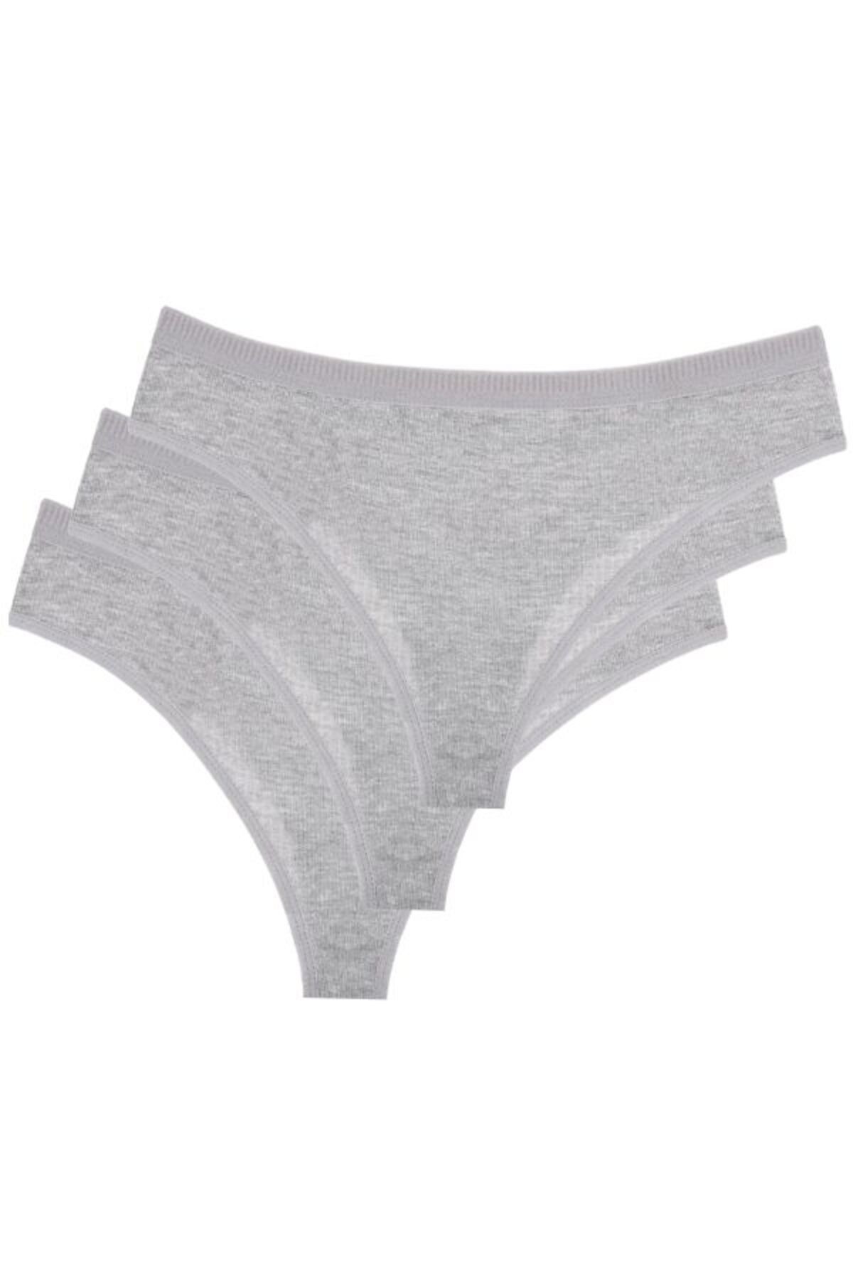 Kadın Gri Pamuklu Likralı Tanga String Külot 3'Lü Paket ARM-25K200004