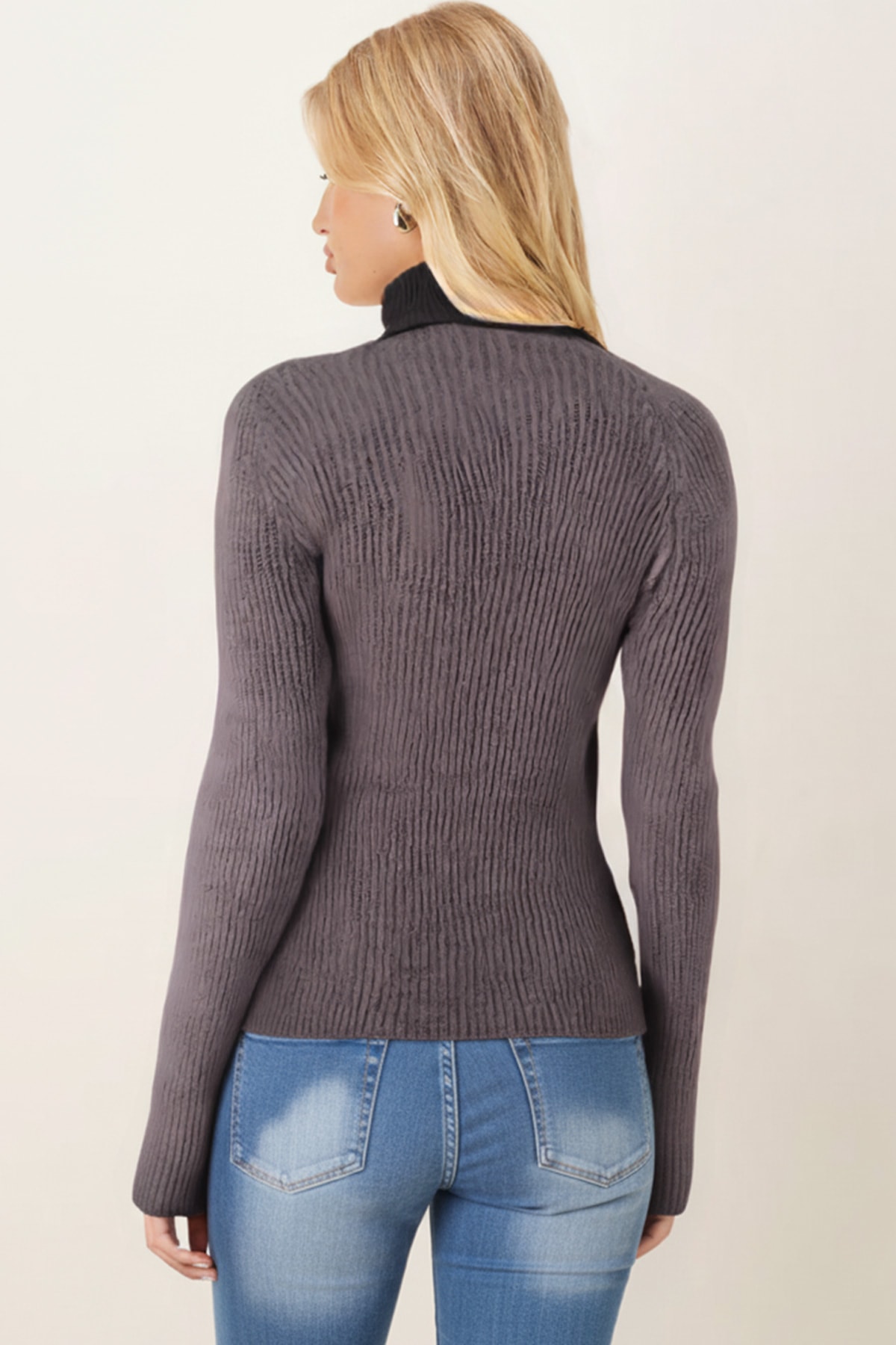 Kadın Antrasit Balıkçı Yaka Selanik Örgü Triko Kazak ARM-26K136013
