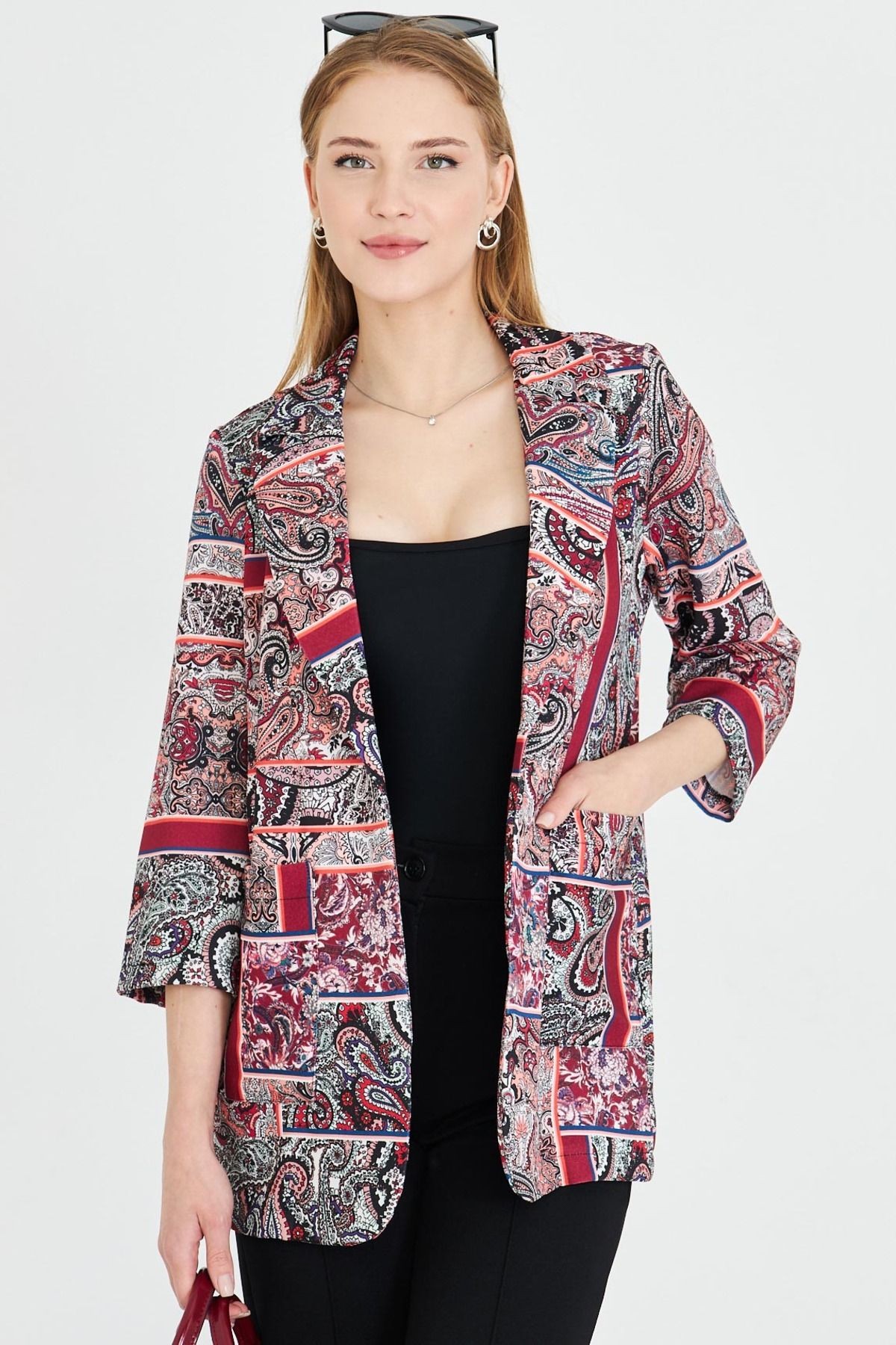 Kadın Bordo Cepli Oversize Ceket ARM-25Y001057