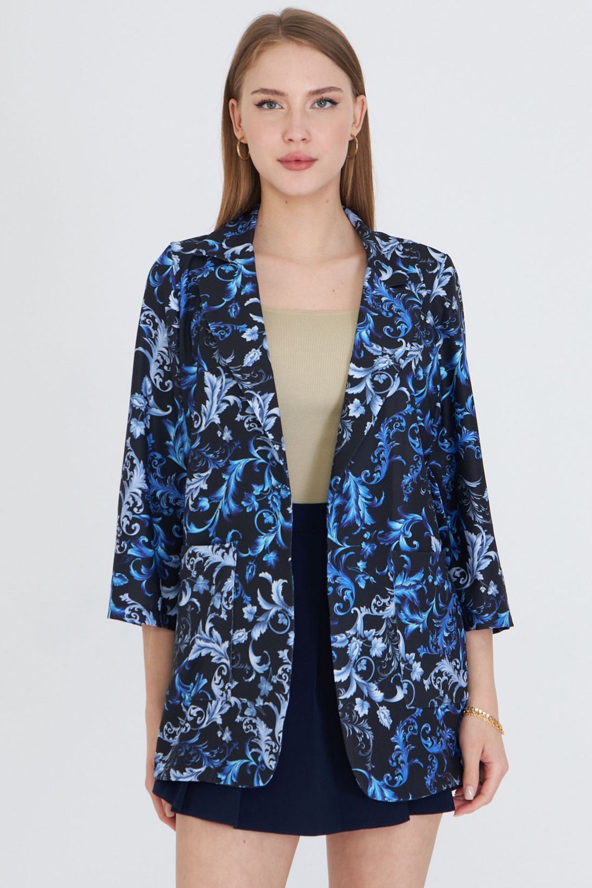 Kadın Saks Cepli Oversize Ceket ARM-25Y001057
