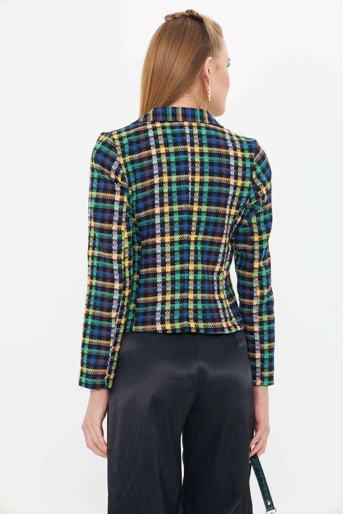 Kadın Hardal Kruvaze Yaka Tüvit Crop Ceket  ARM-24K001014