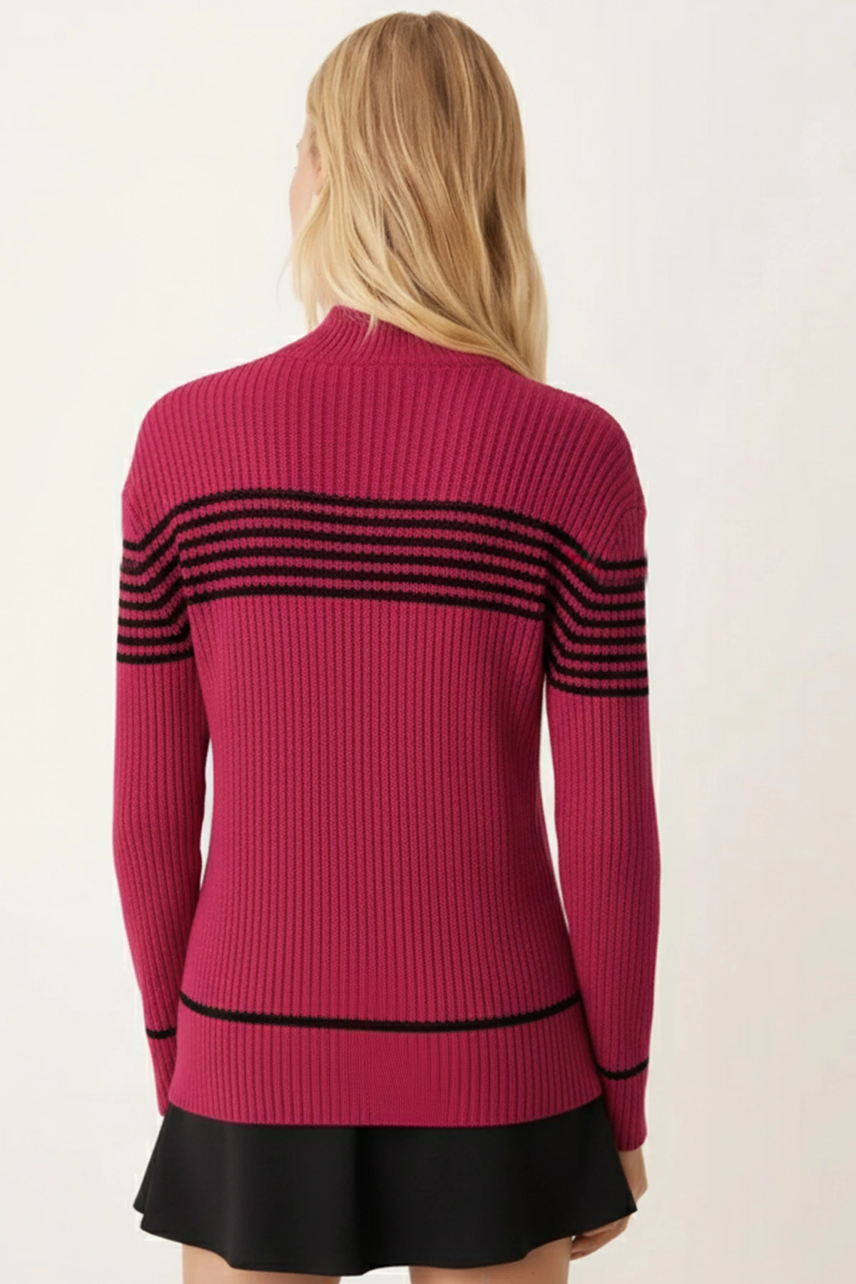 Kadın Fuşya Bisiklet Yaka Selanik Örgü Yazılı Triko Kazak ARM-26K136084