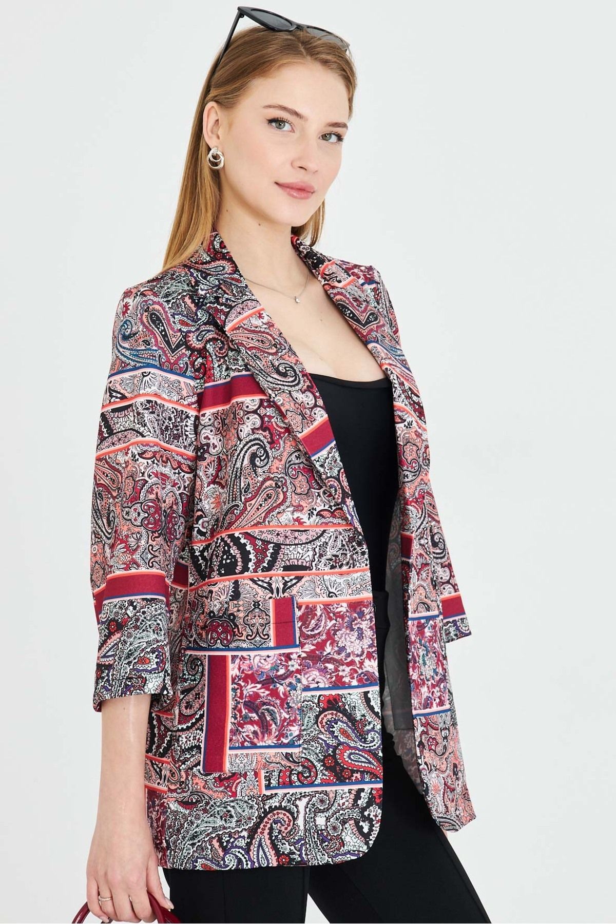 Kadın Bordo Cepli Oversize Ceket ARM-25Y001057