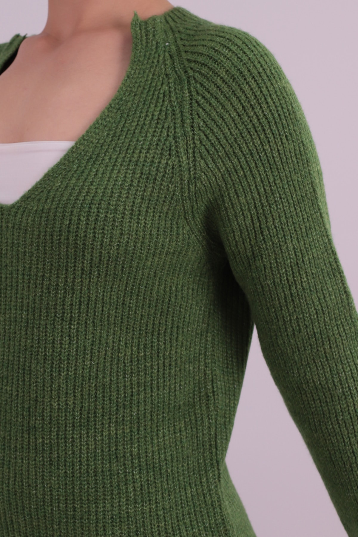 Kadın Yeşil V Yaka Triko Elbise ARM-26K136054