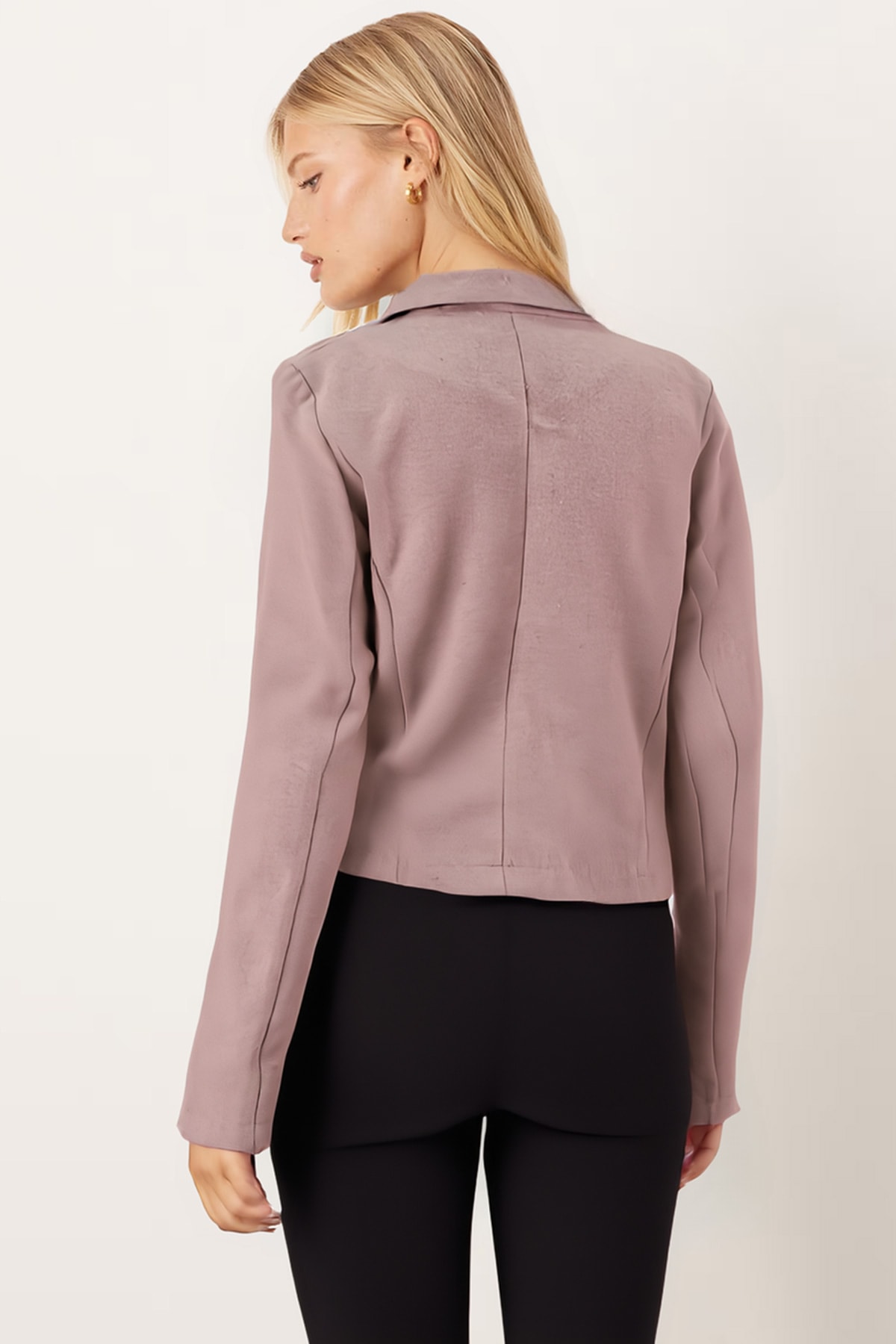 Kadın Vizon Kruvaze Yaka Gabardin Crop Ceket ARM-24Y001010