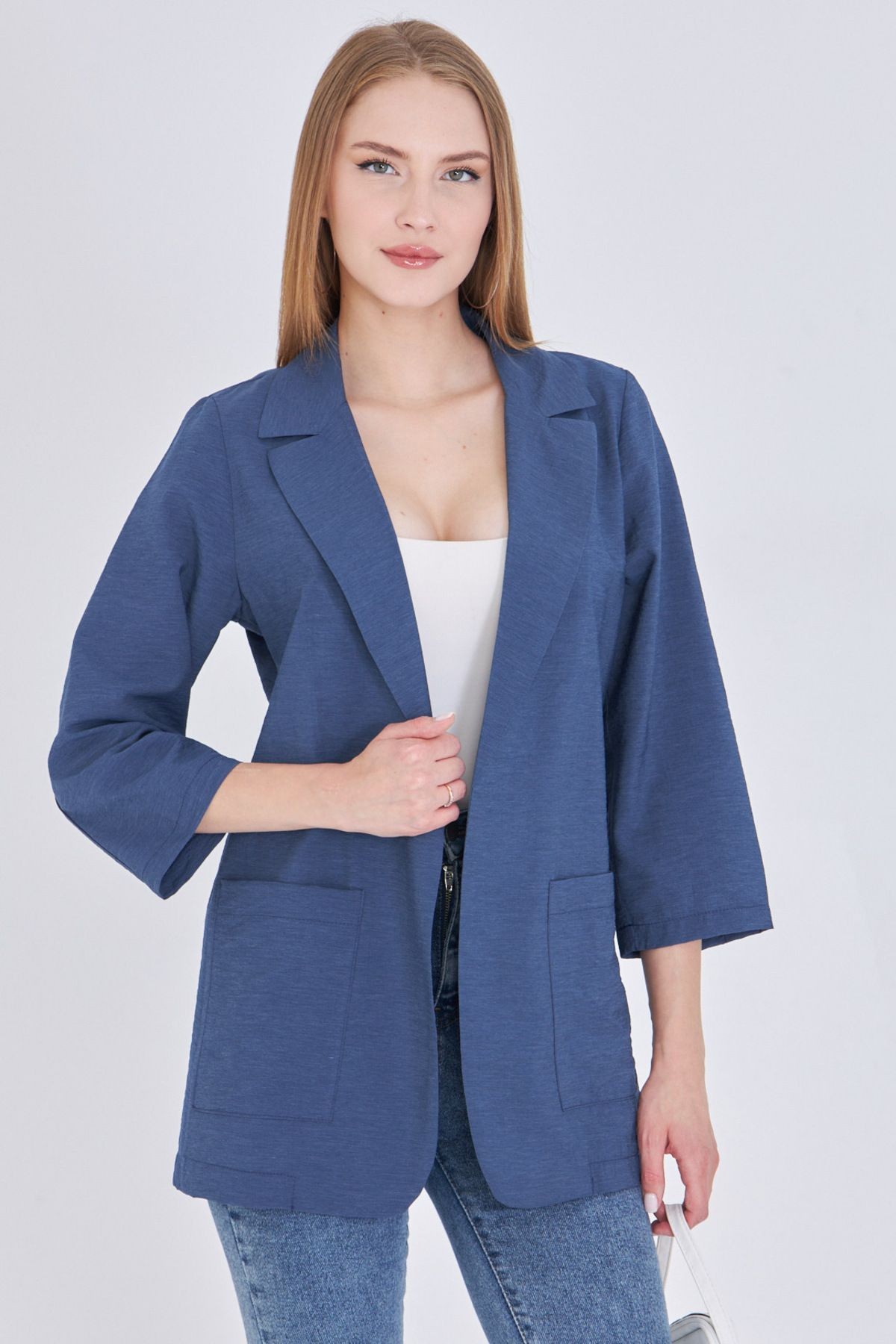 Kadın Koyu Mavi Cepli Oversize Ceket ARM-25Y001064