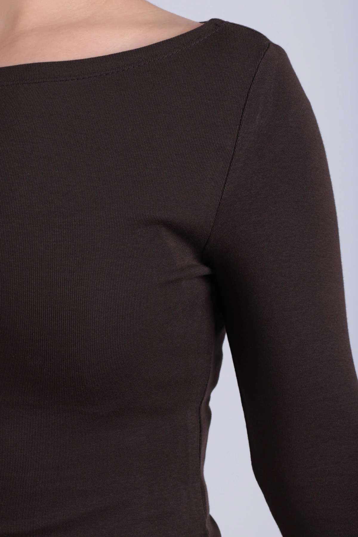 Kadın Kahve Kayık Yaka Uzun Kol Body Bluz ARM-26K135013