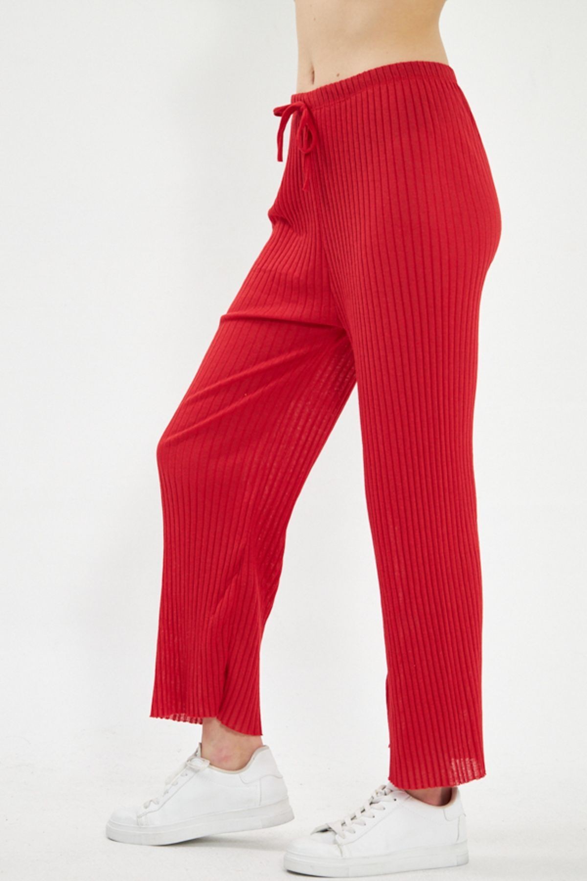 Kadın Kırmızı Beli Lastikli Fitilli Triko Pantolon ARM-22K105002