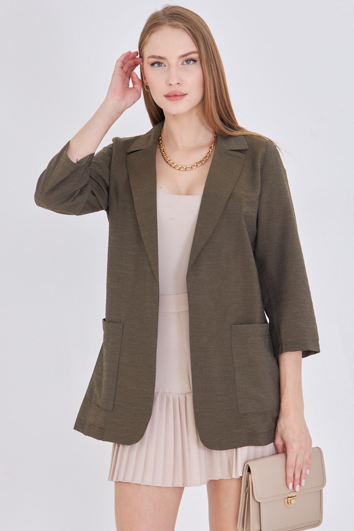 Kadın Haki Cepli Oversize Ceket ARM-25Y001064