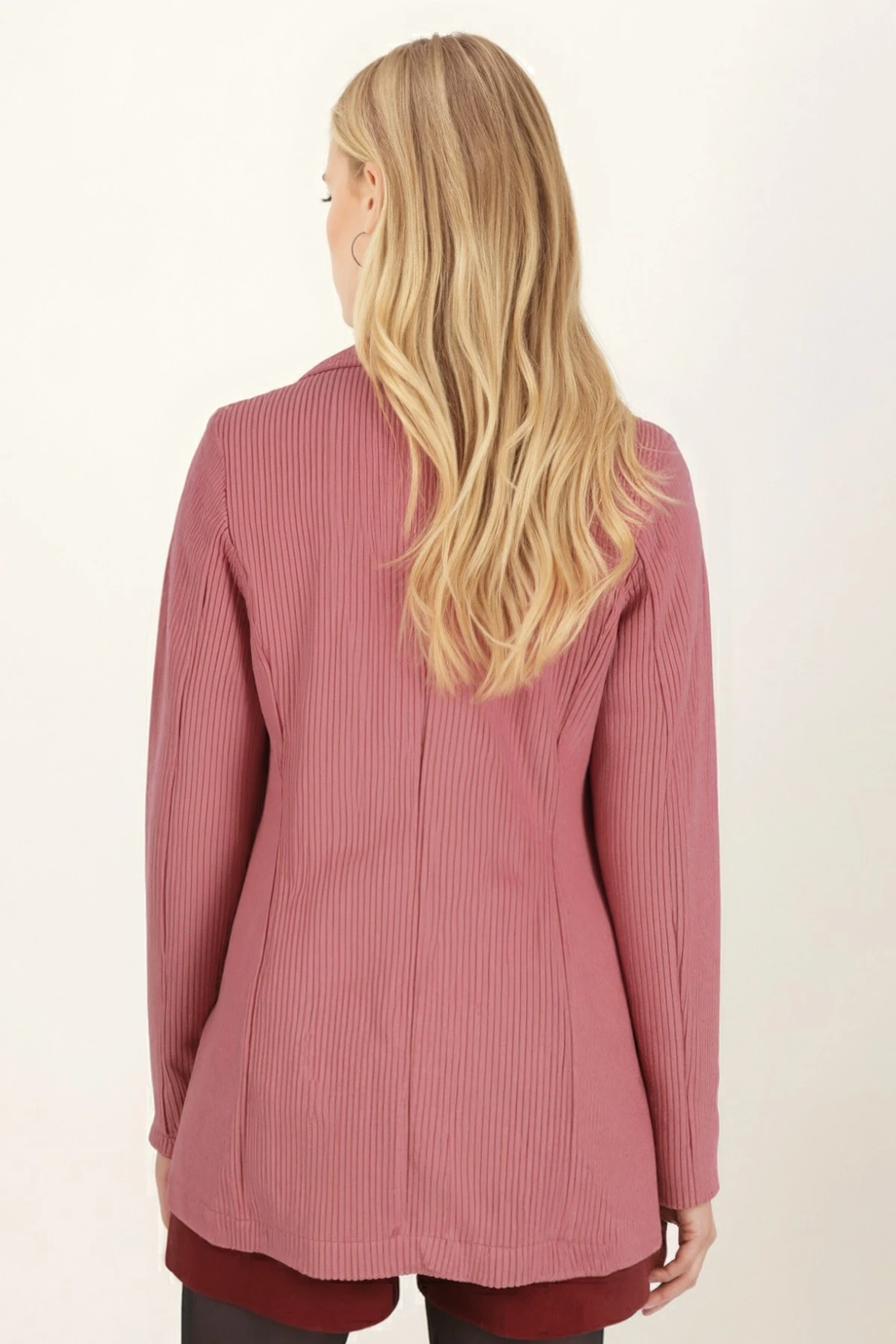 Kadın Pembe Tek Düğmeli Kadife Ceket ARM-24K001043