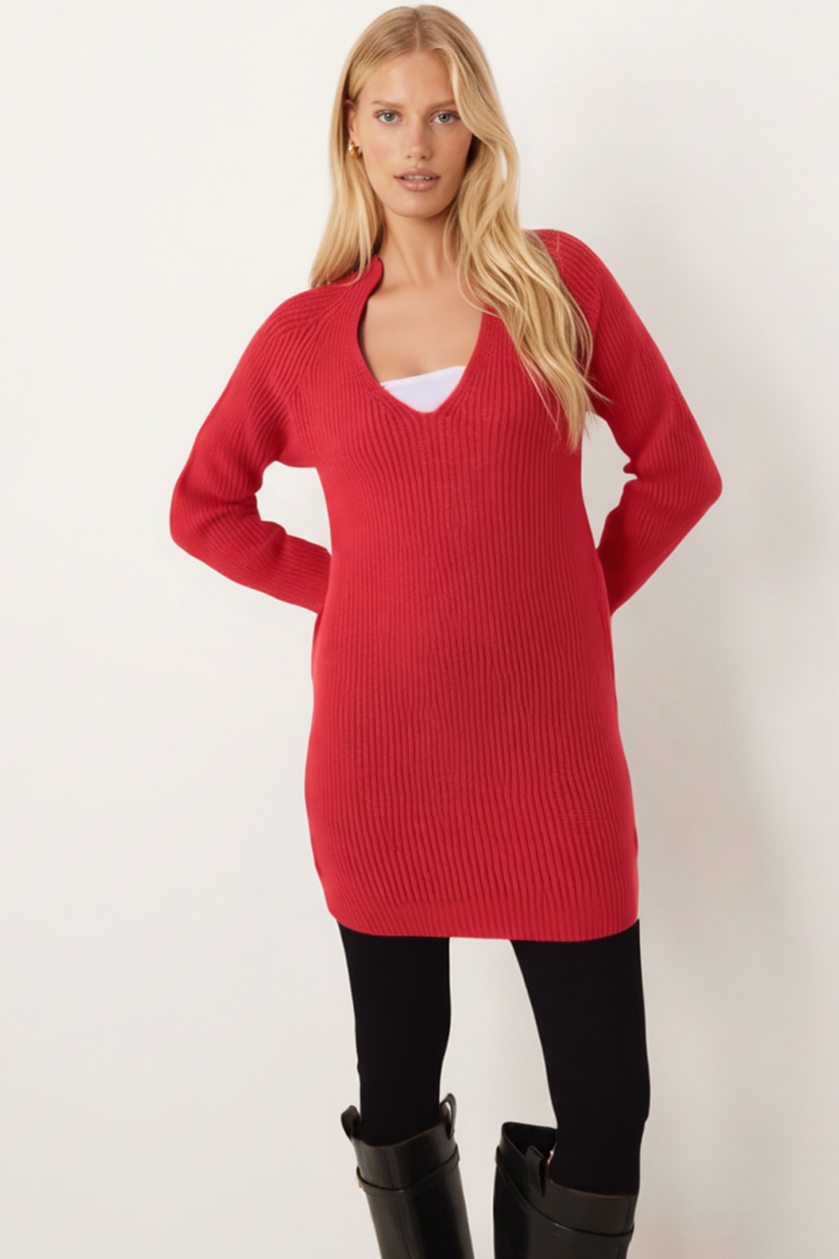 Kadın Turuncu V Yaka Triko Elbise ARM-26K136054