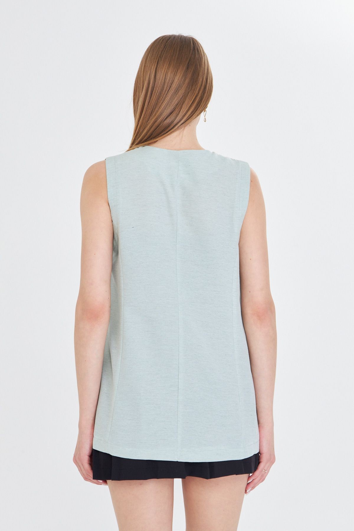 Kadın Mint V Yaka Tek Düğme Oversize Yelek ARM-25Y001036
