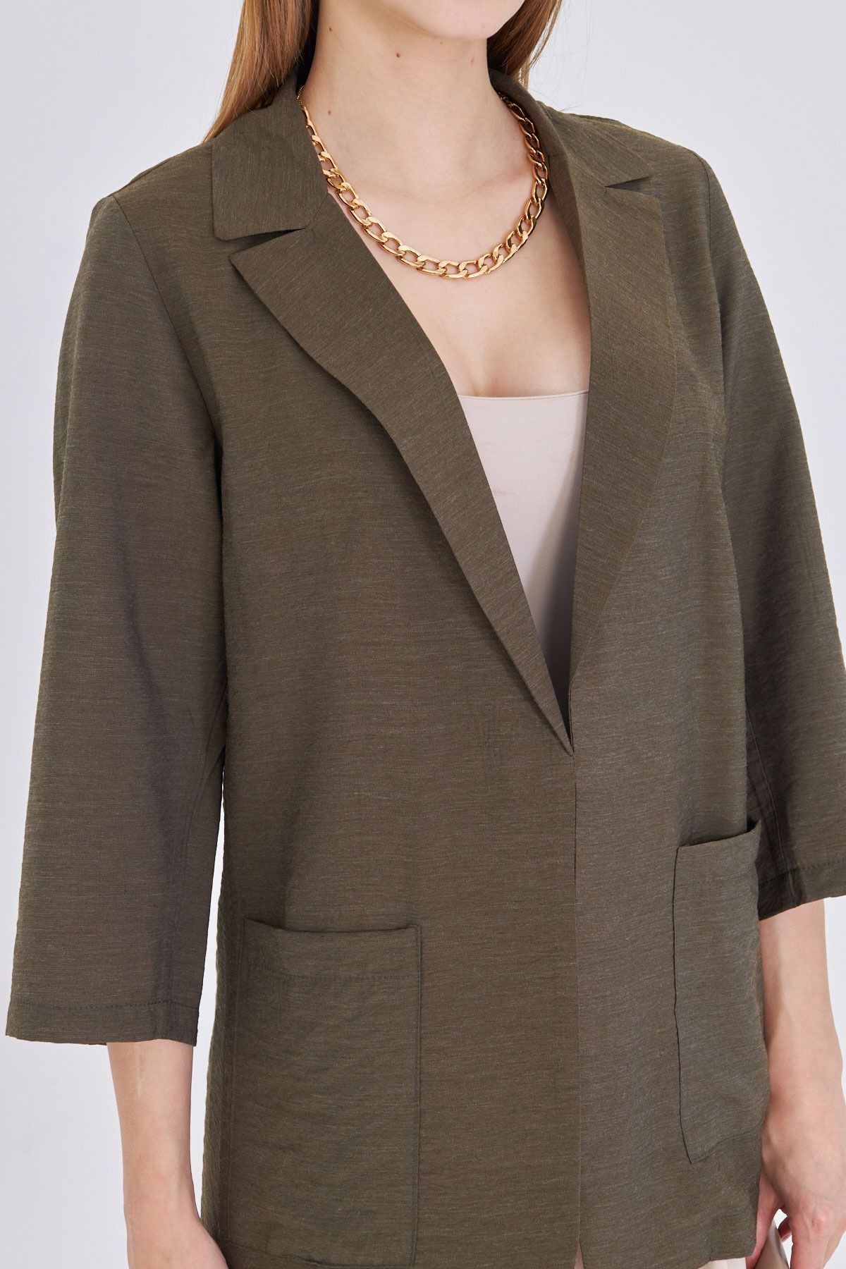 Kadın Haki Cepli Oversize Ceket ARM-25Y001064