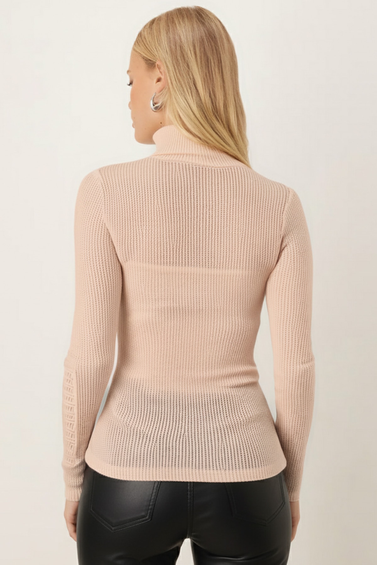 Kadın Ekru Balıkçı Yaka Kolu Şeritli Yumuşak Dokulu Bluz ARM-26K001043