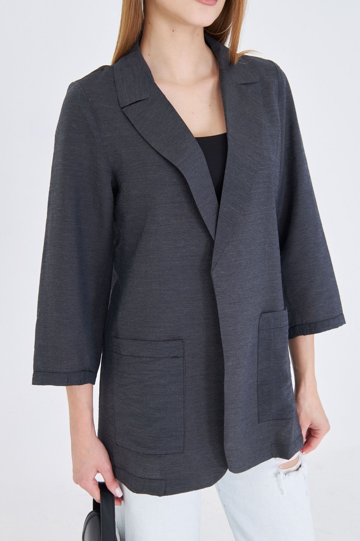 Kadın Siyah Cepli Oversize Ceket ARM-25Y001064