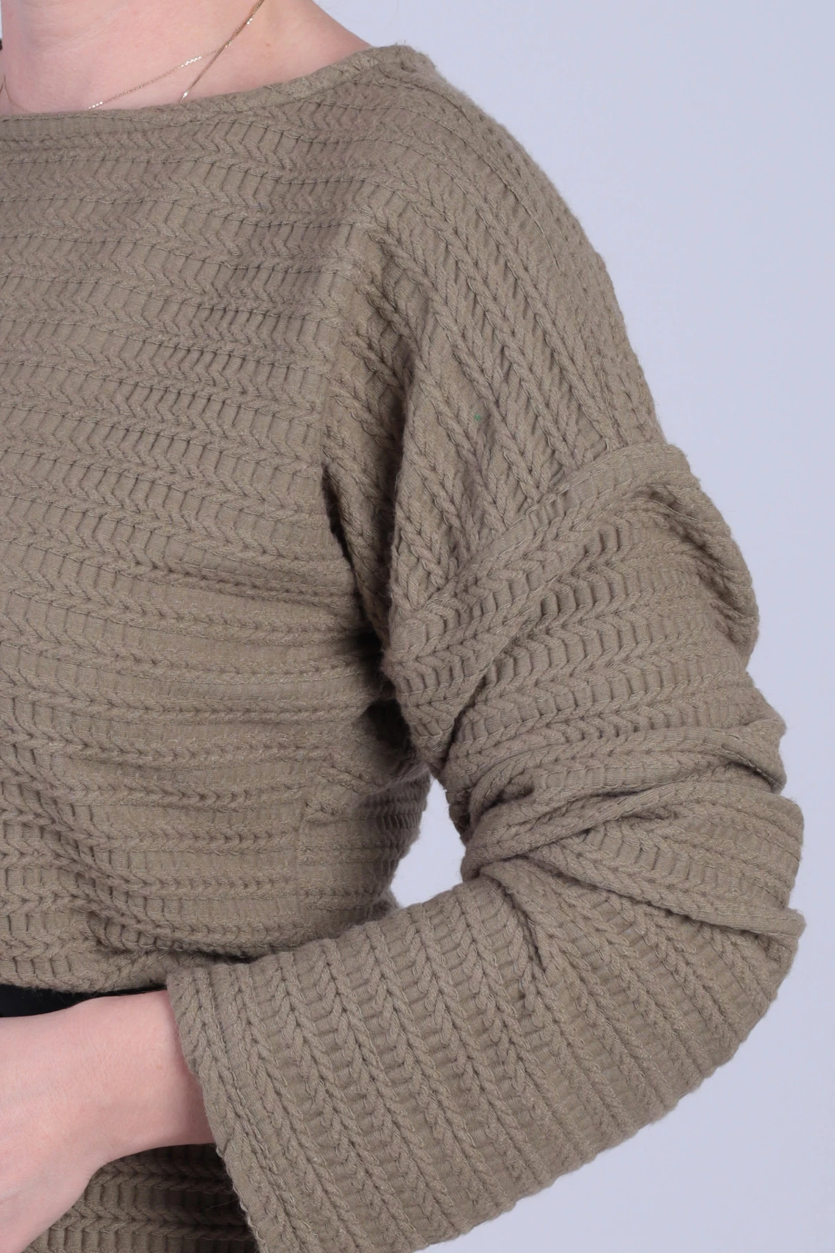 Kadın Haki Uzun Kollu Yumuşak Dokulu Salaş Elbise ARM-26K001078