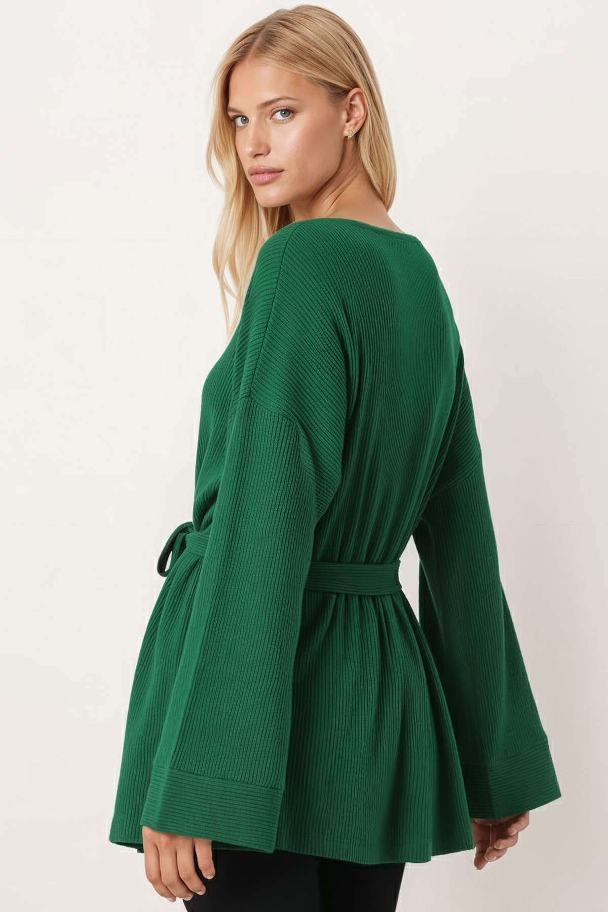 Kadın Yeşil Kemerli Triko Kimono ARM-26K001011