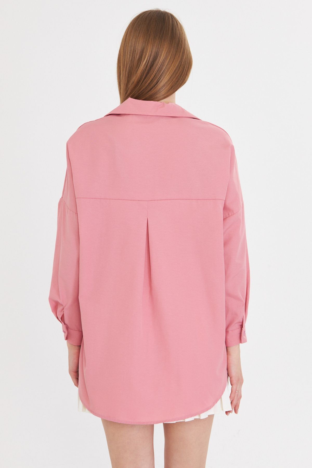 Kadın Açık Pembe Oversize Uzun Basic Gömlek ARM-22Y001118