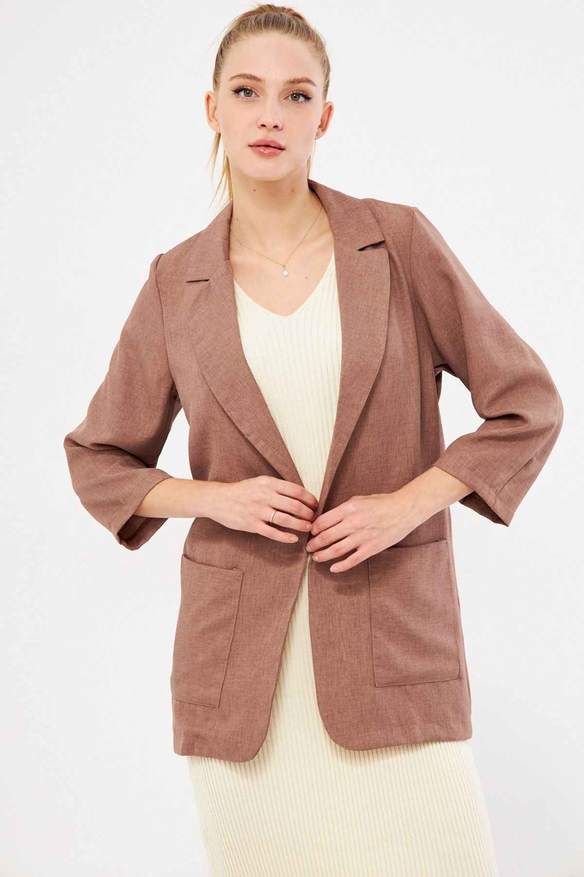 Kadın Vizon Cepli Oversize Ceket ARM-24Y001115