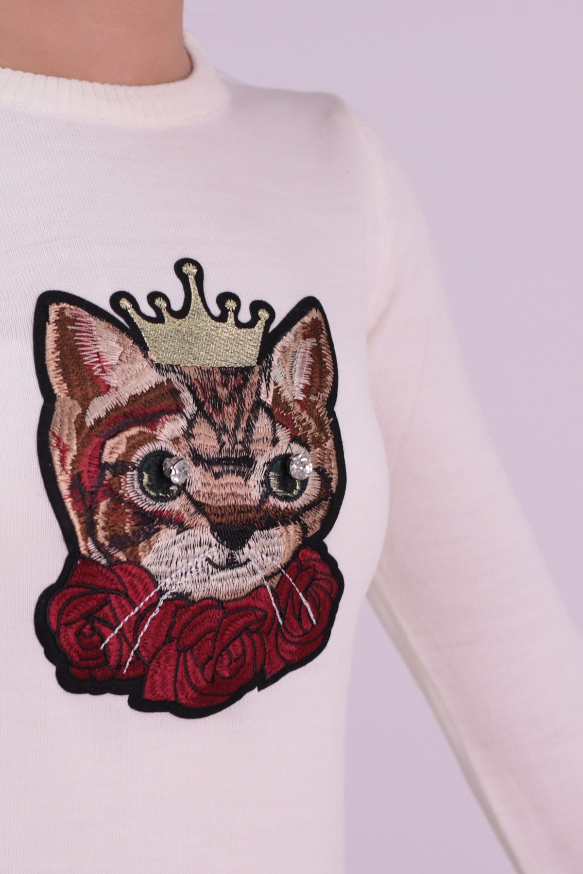 Kadın Ekru Bisiklet Yaka Aplikeli Kazak ARM-26K136001