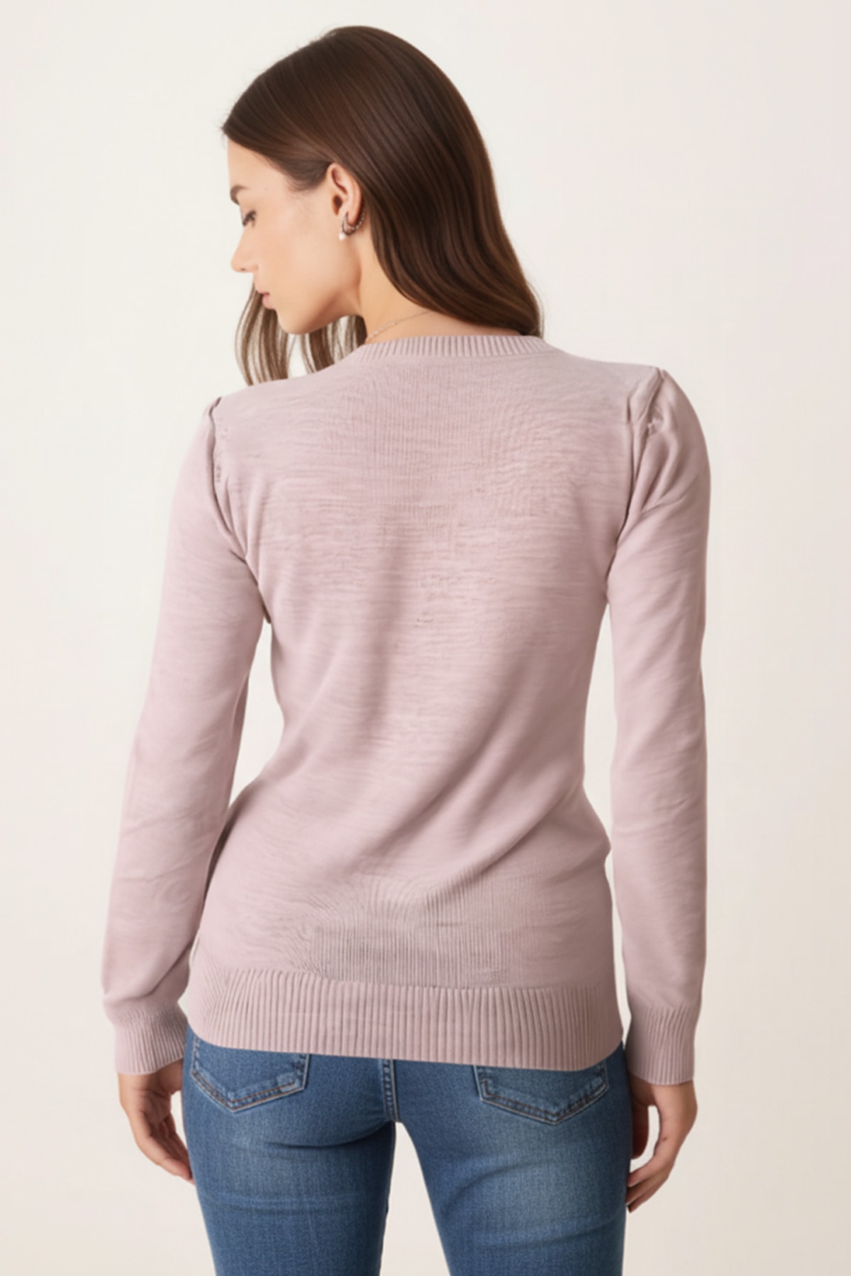 Kadın Taş Bisiklet Yaka Aplikeli Kazak ARM-26K136002