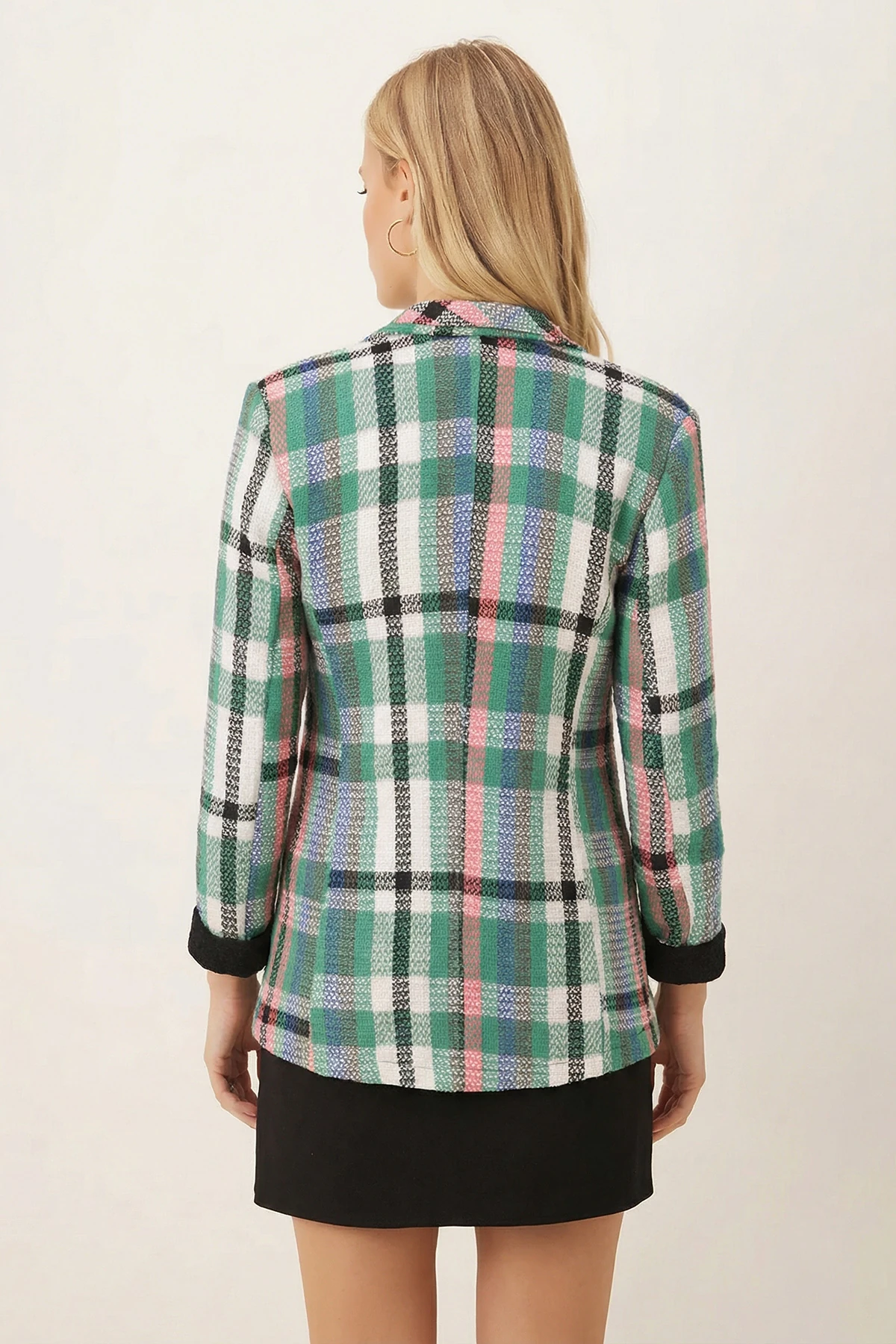 Kadın Yeşil Şal Yaka Kolları Garnili Tek Düğme Ceket ARM-26K001087