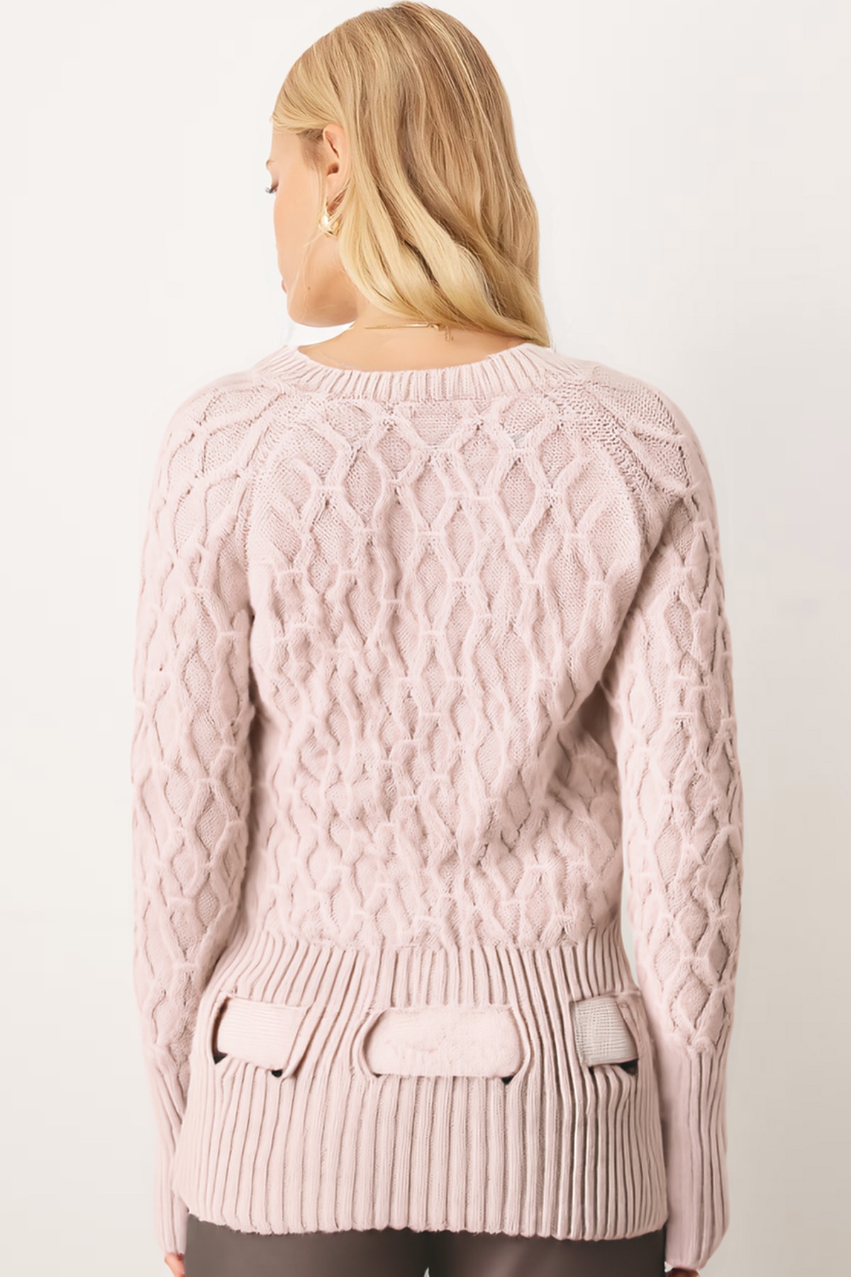 Kadın Taş Baklava Desen Kemer Detaylı Triko Kazak ARM-26K136050